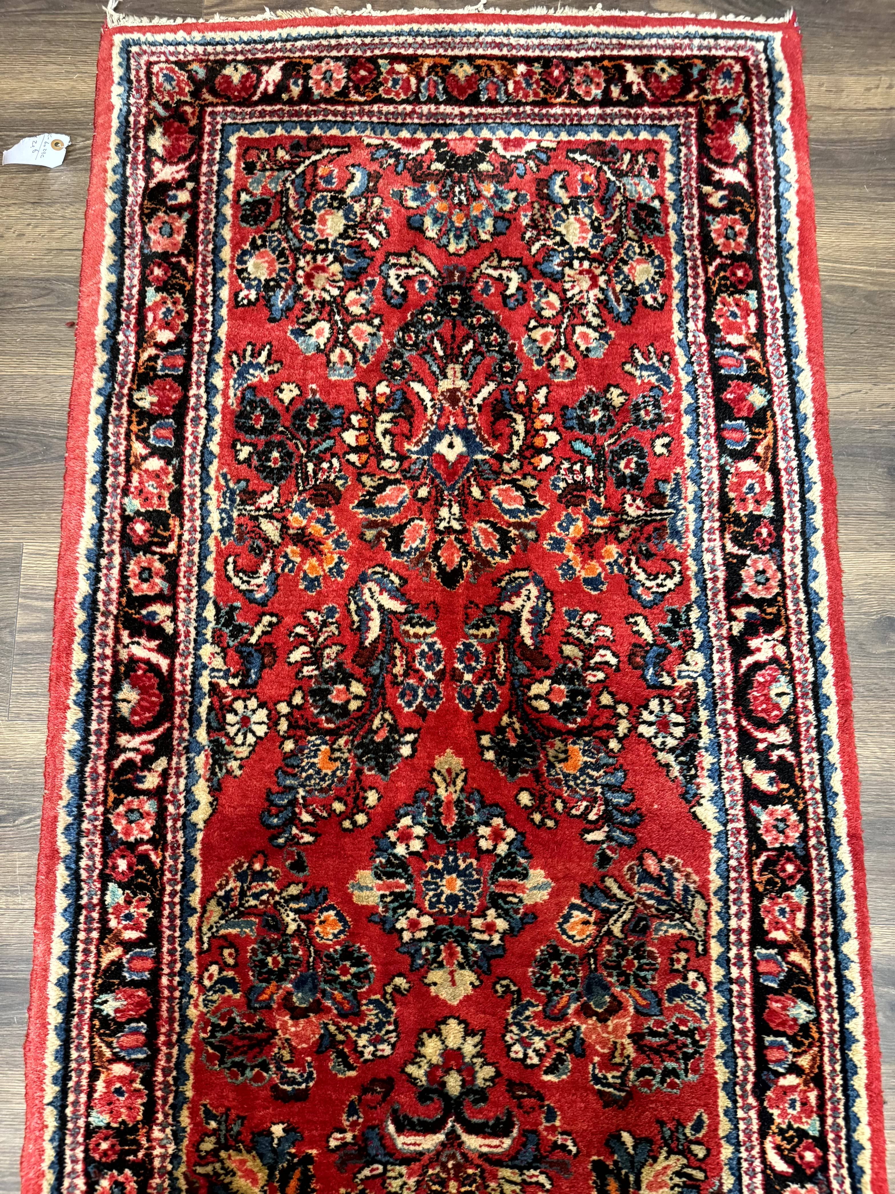 Long Persian Sarouk Runner Rug 2.9 x 21, Rare Size for Long Hallway, Wool, Vintage, Floral, Red - Jewel Rugs