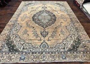 Antique Persian Tabriz Rug 9x12, Floral Medallion Rug, Hand-Knotted Wool Oriental Carpet, Room Sized Handmade Rug, 9 x 12 Vintage Farmhouse Rug