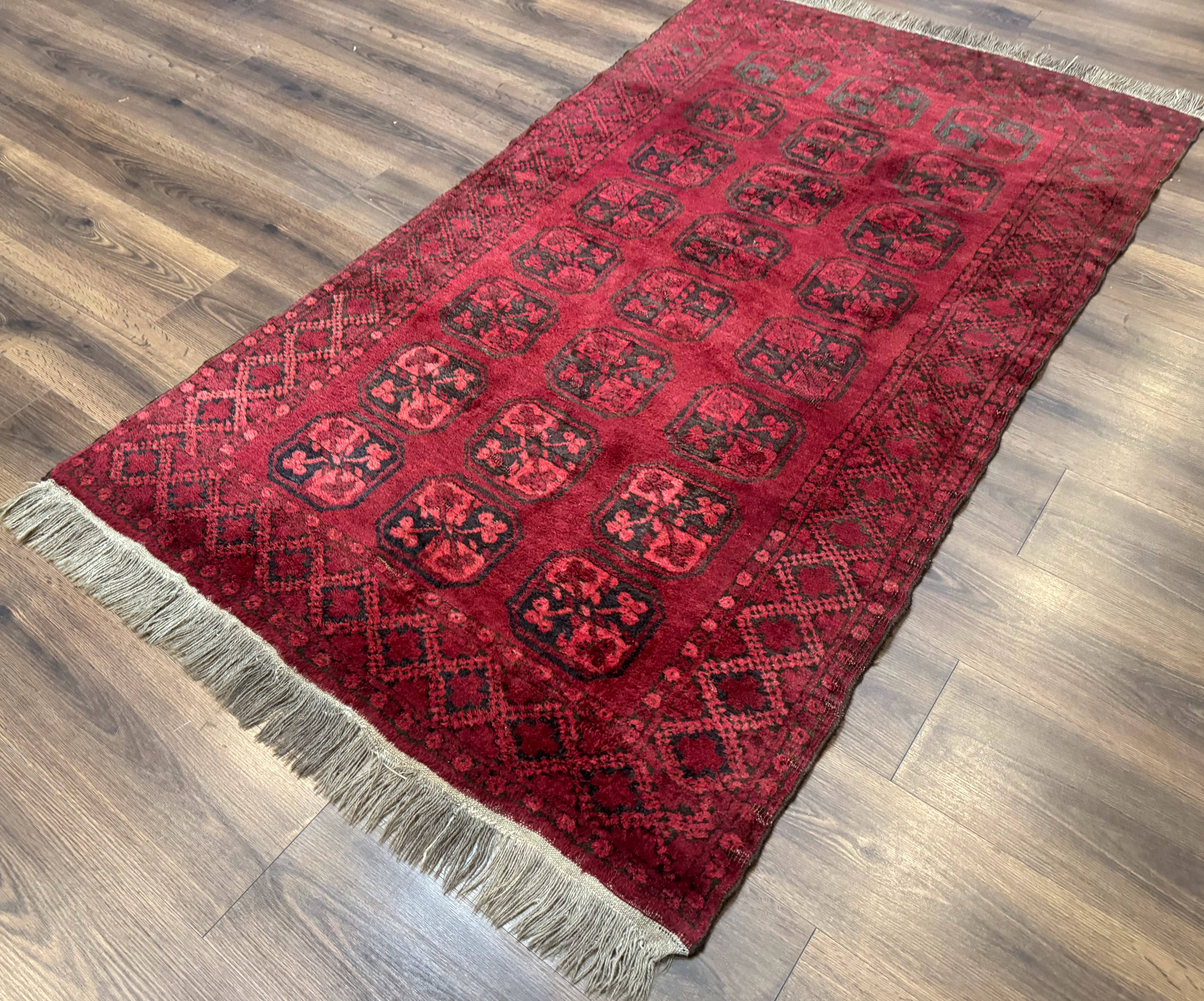 Afghan Turkoman Bokhara Bashir Rug 3x6, Red - Jewel Rugs