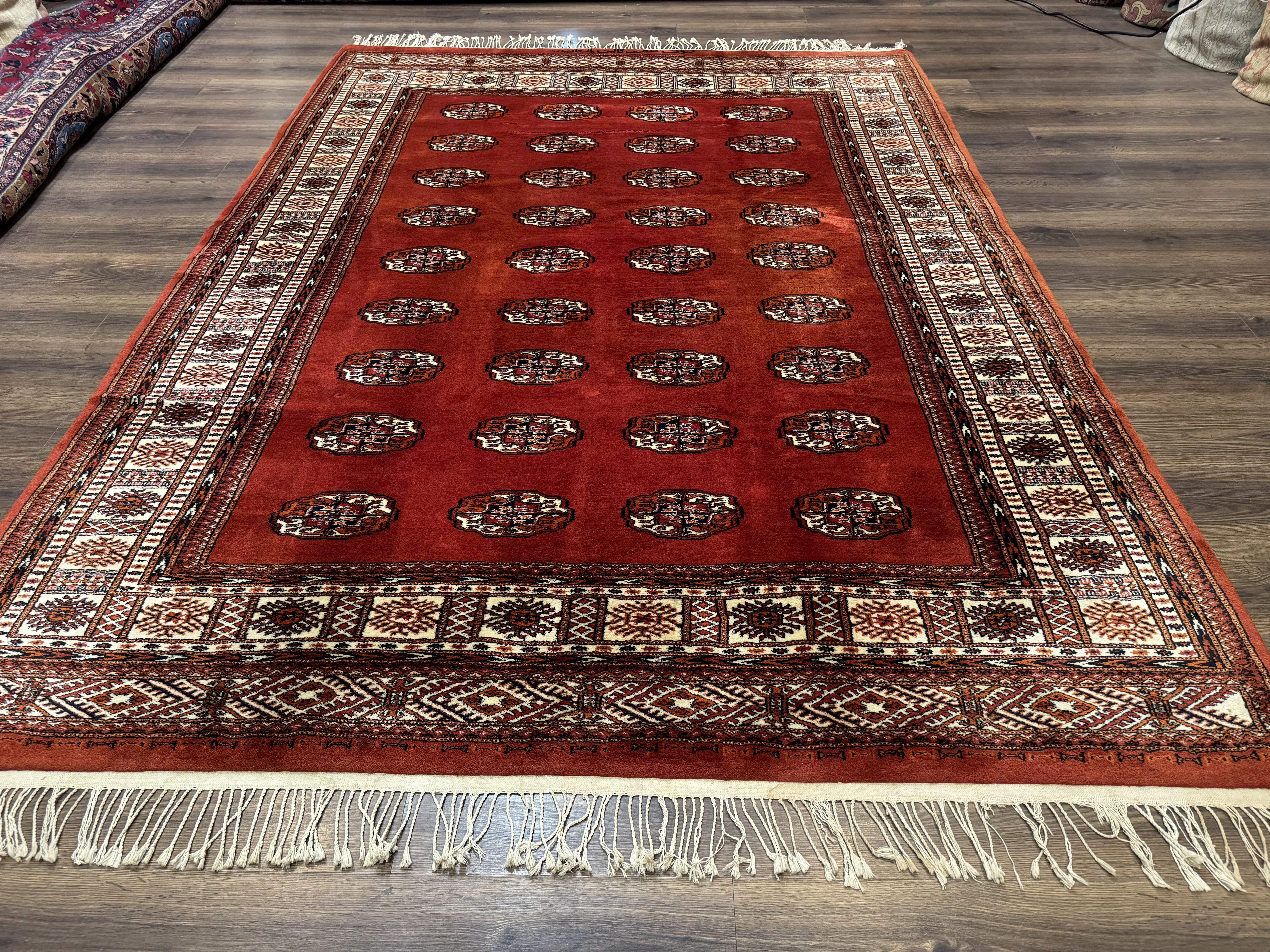 Red Pakistani Bokhara Turkoman Rug 7x9 – Very Fine 340 KPSI, Signed By Master Weaver, Vintage, Wool - Jewel Rugs