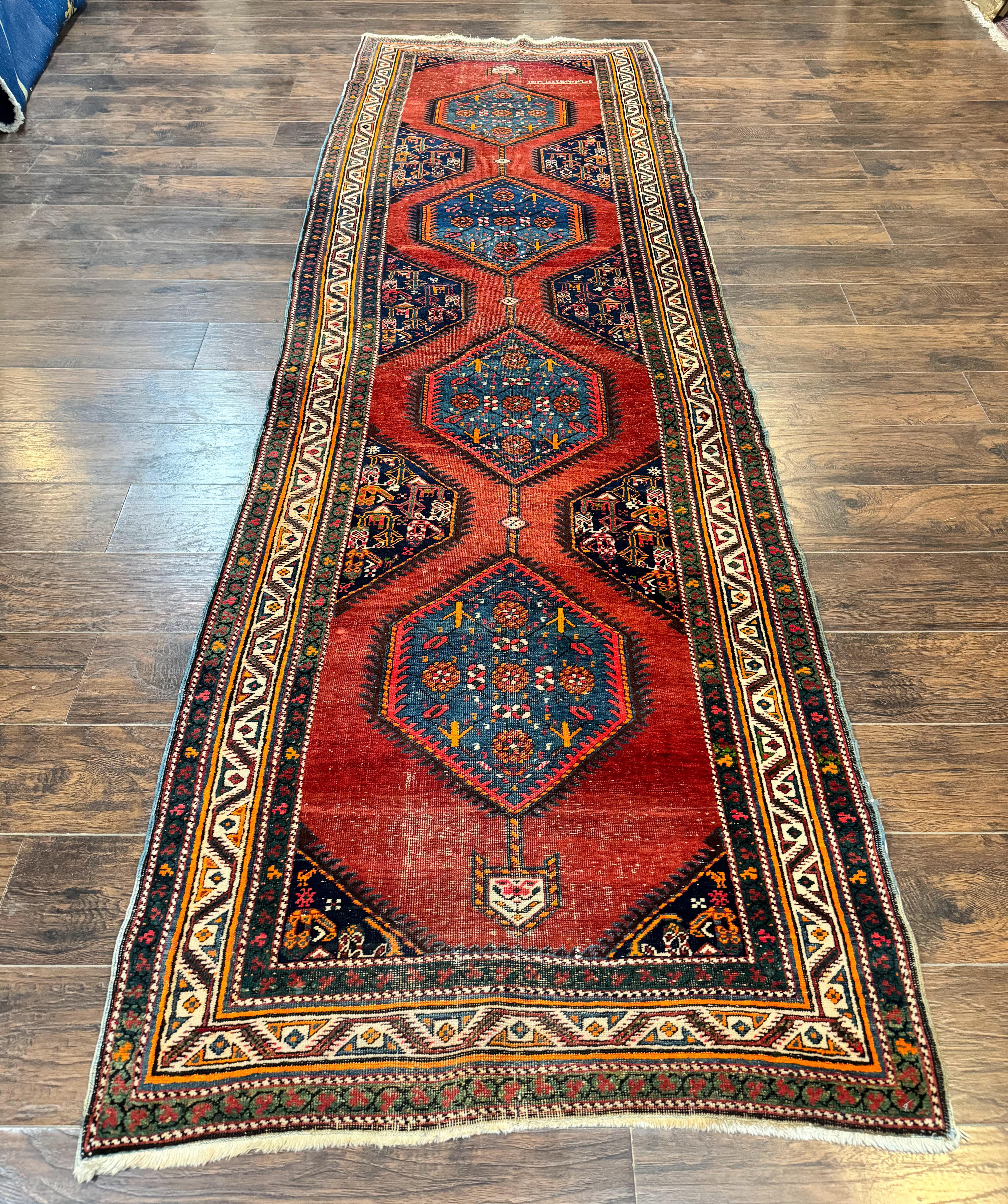 Antique Persian Sarab Runner Rug 3.9 x 12, Red, Handmade, Tribal Runner, Wool, Signed - Jewel Rugs