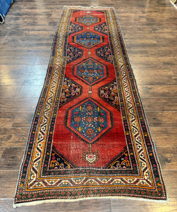 Antique Persian Sarab Runner Rug 3.9 x 12, Red, Handmade, Tribal Runner, Wool, Signed