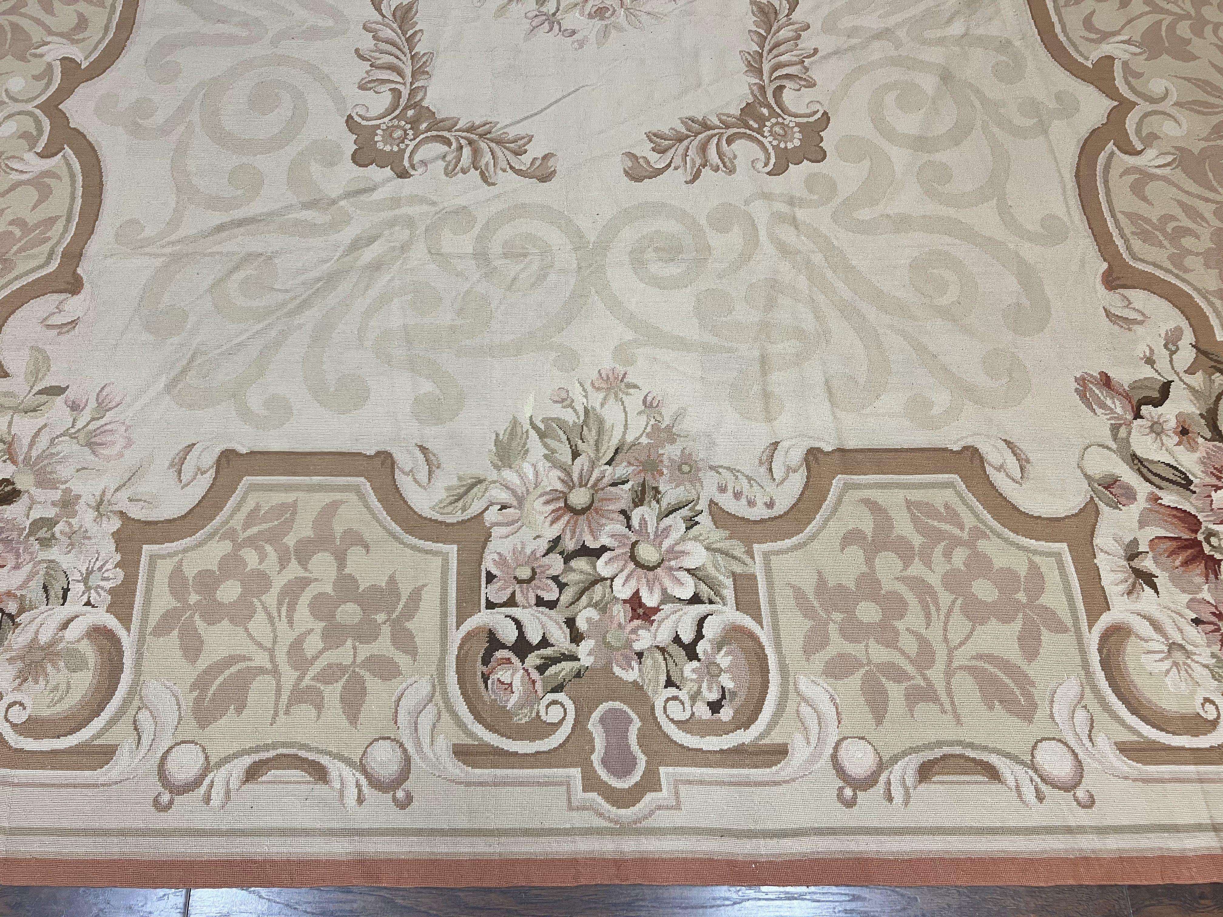 10x14 Aubusson Rug, Wool Handmade Vintage Carpet, French European Design, Elegant - Jewel Rugs