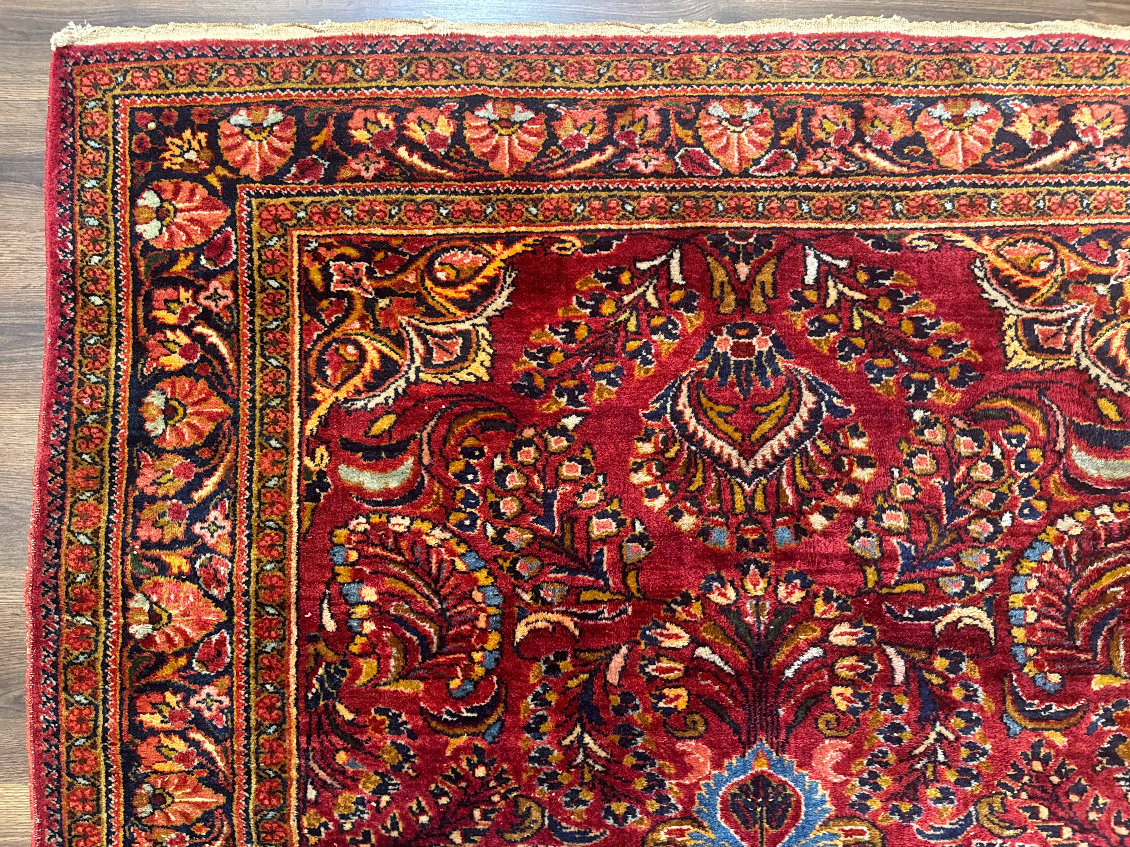 Persian Lilihan Rug 5x6, Red, Floral, Antique Persian Carpet - Jewel Rugs