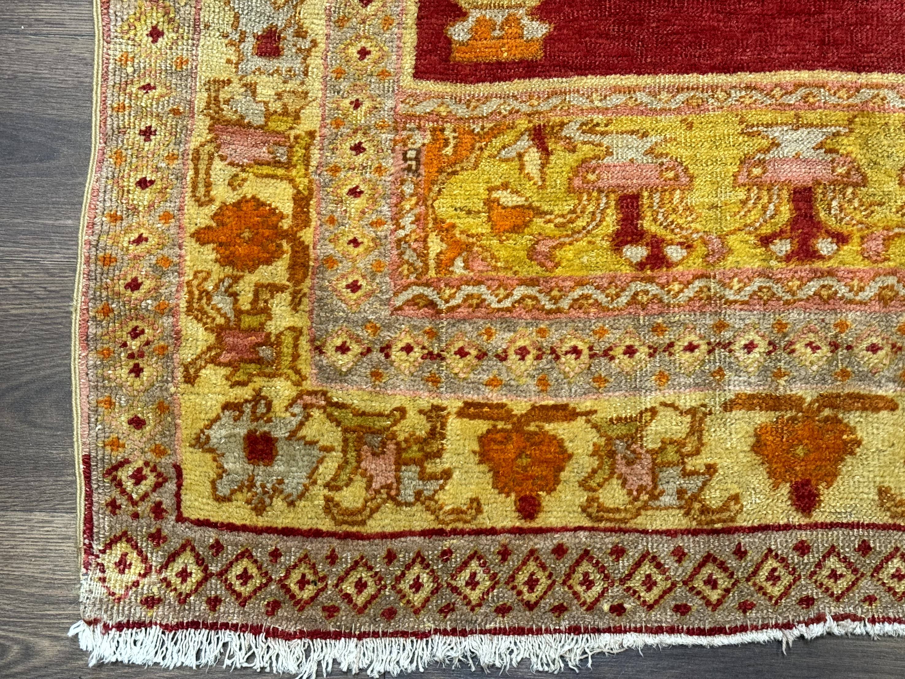 Antique Turkish Prayer Rug 4x6, Red and Golden Mustard, Mihrab Design, Anatolian Carpet - Jewel Rugs