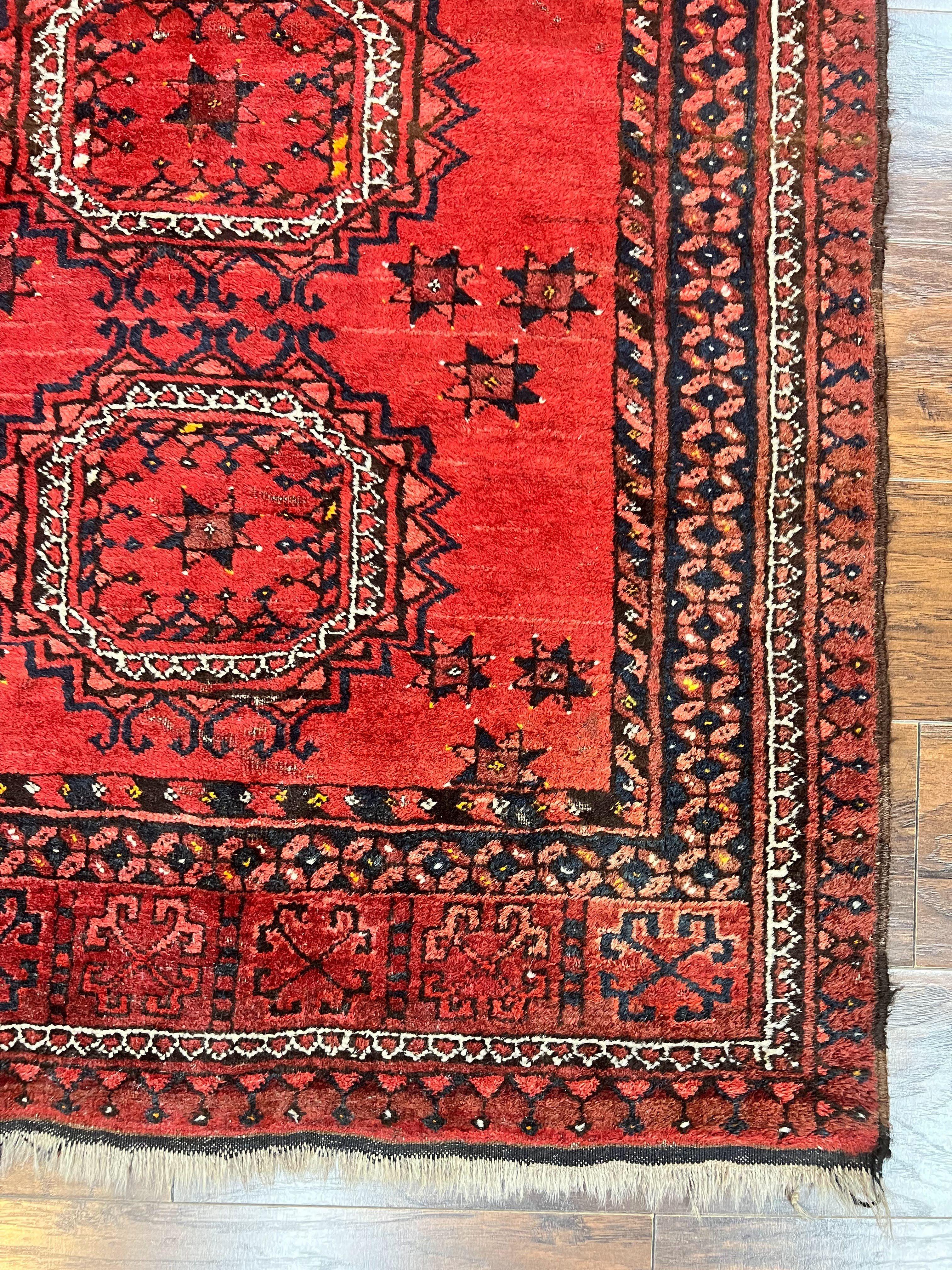 Afghan Rug 3x6, Semi Antique Vintage Oriental Carpet, Wool Handmade Red Rug, Tribal Rug, Afghan Beshir Rug - Jewel Rugs