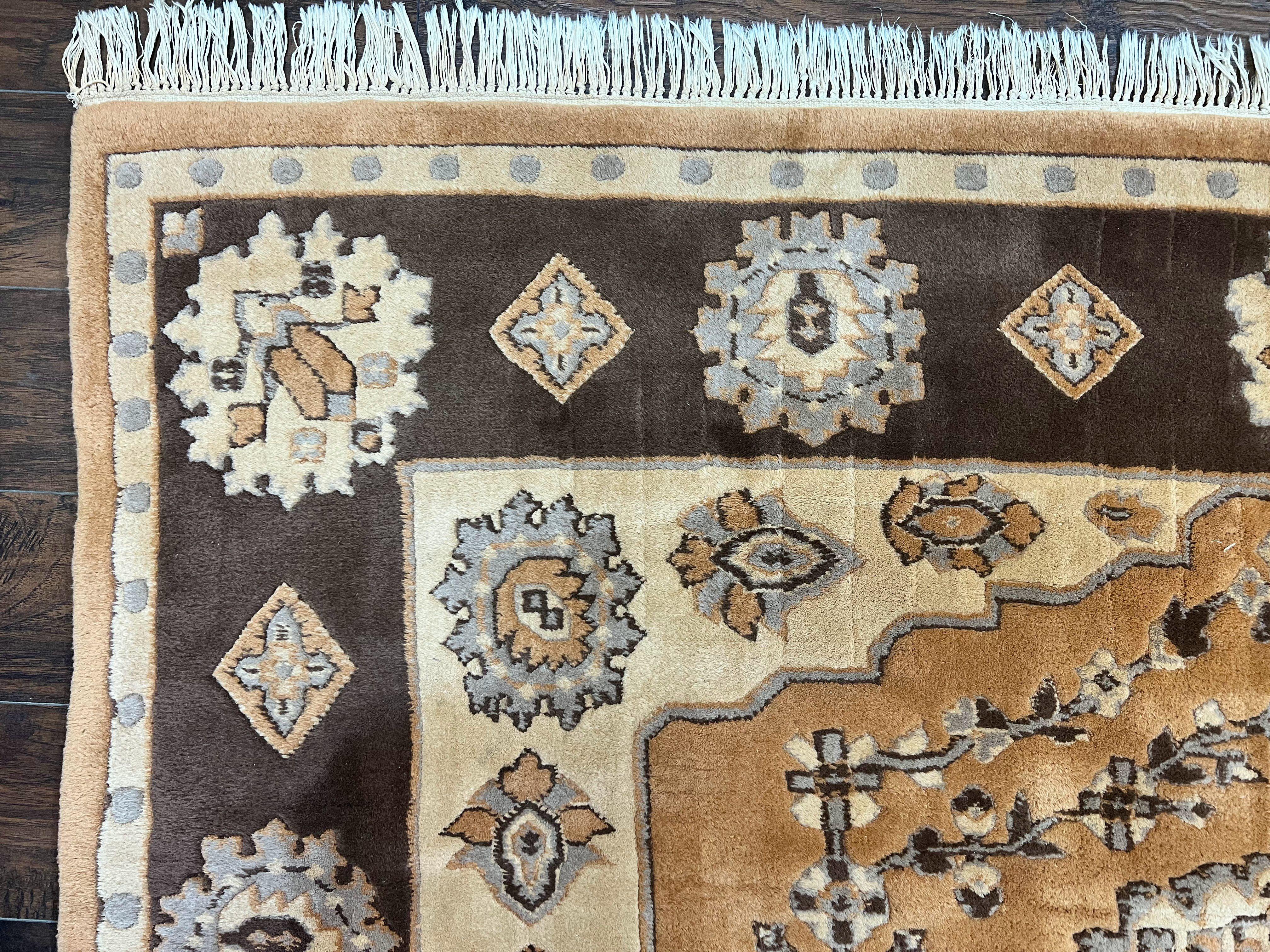 Indian Oushak Rug 8x10, Wool Hand Knotted Vintage Carpet - Jewel Rugs