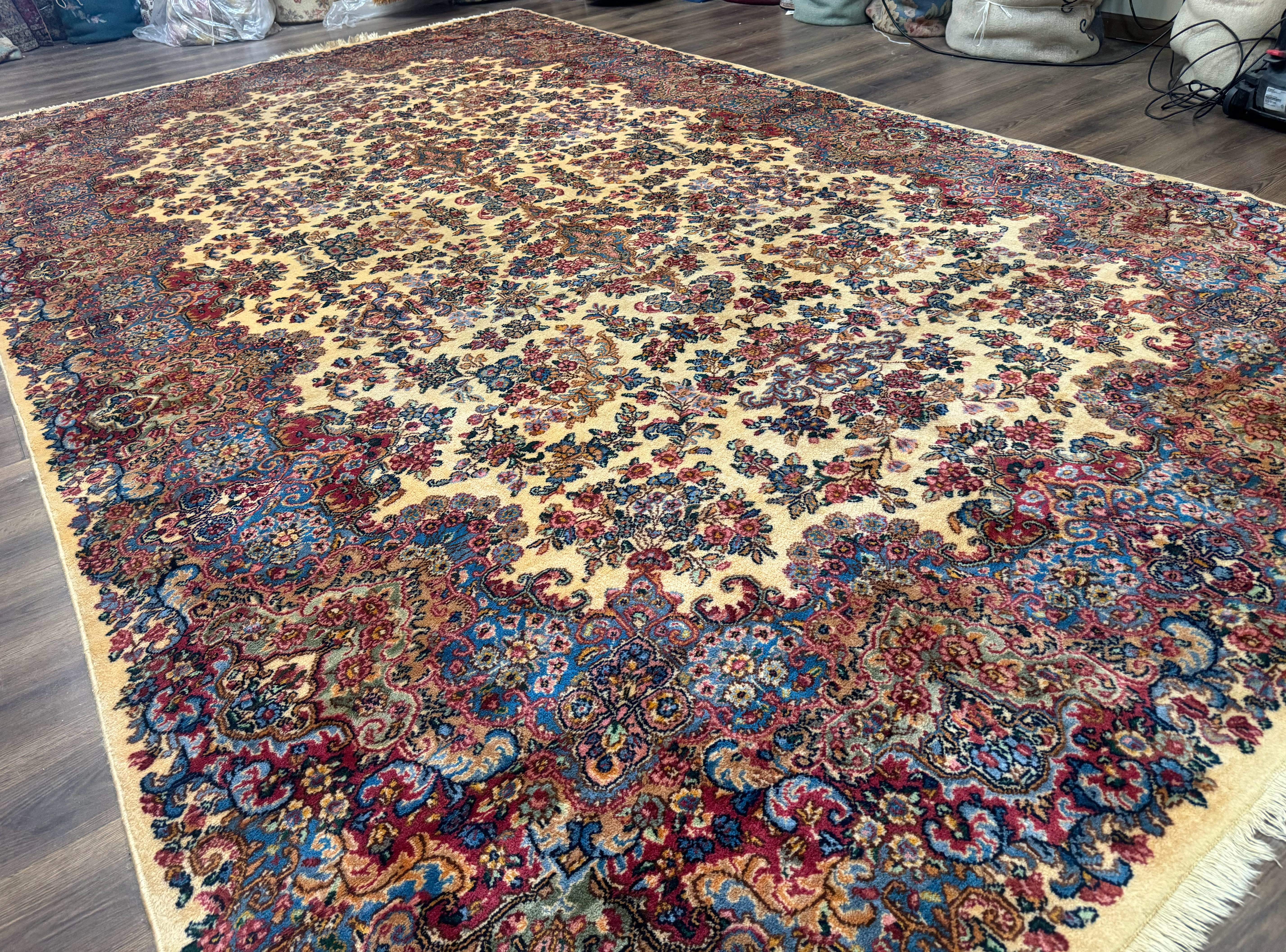 Karastan Kirman Rug 9x15, Large Palace Sized Wool Antique Karastan Lanamar Carpet #5530, Ivory - Jewel Rugs