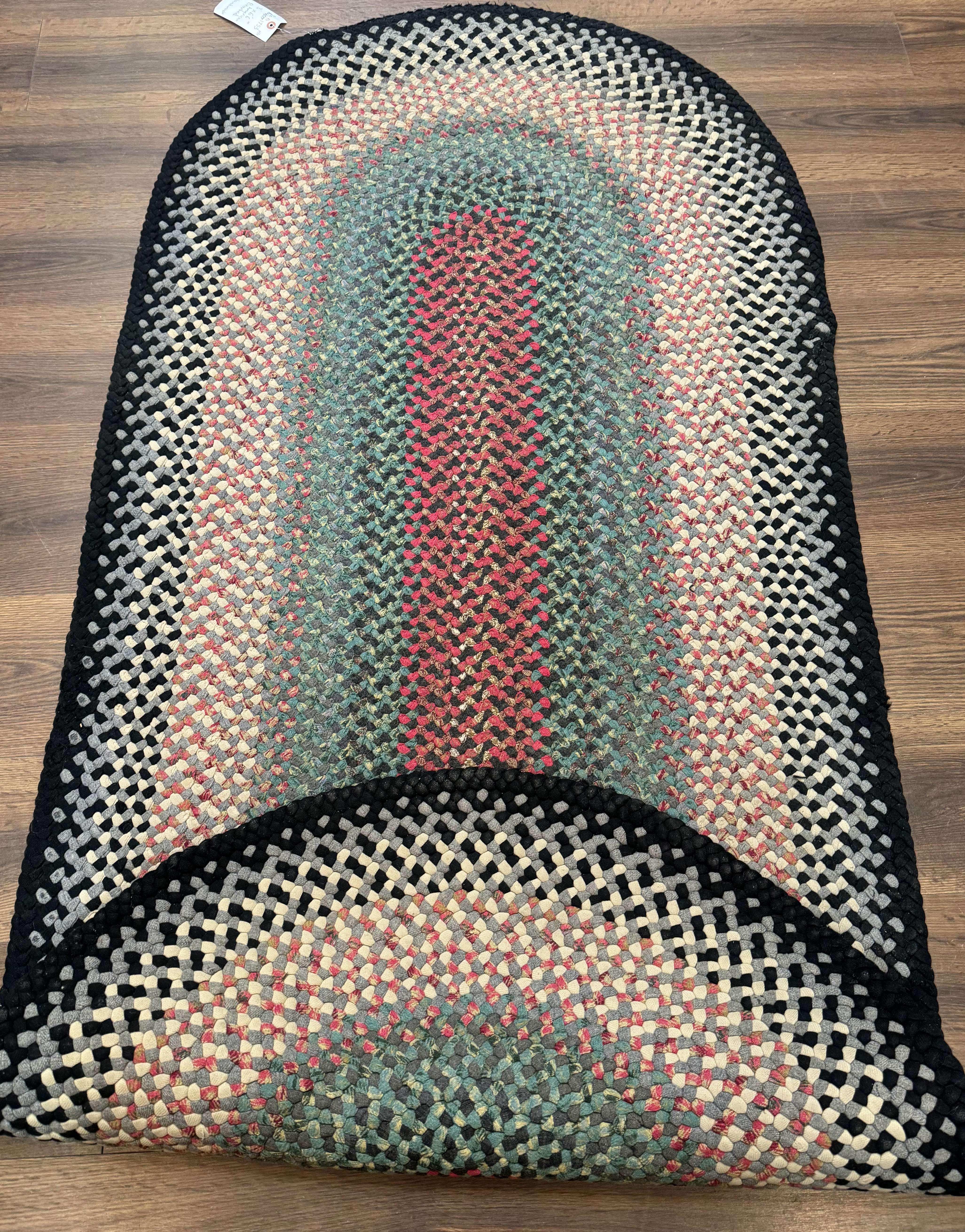 Oval Braided Rug 3 x 6.6, Multicolor, Vintage American Braided Carpet - Jewel Rugs
