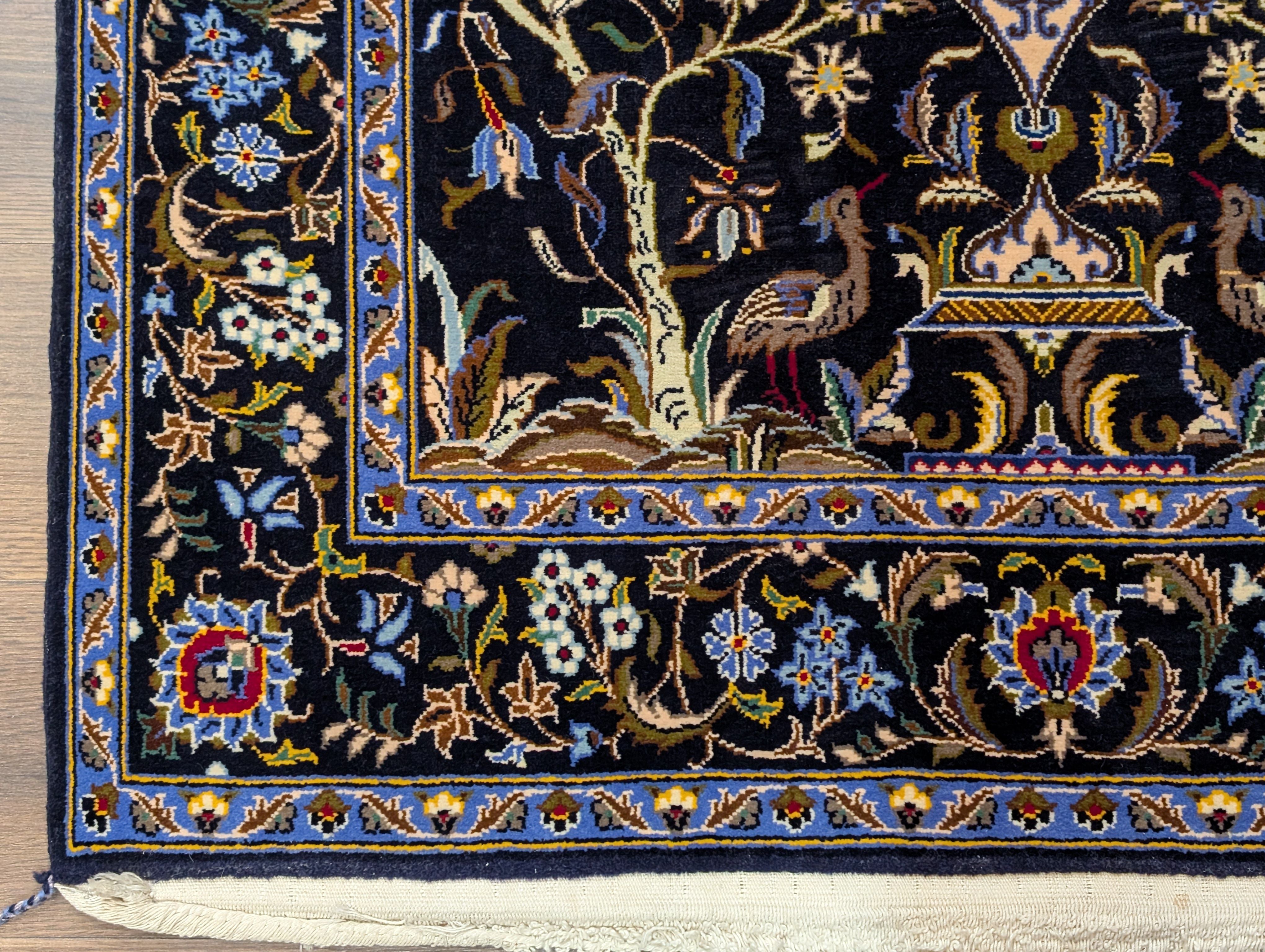 Persian Kashan Tree of Life Rug 4x6, Navy Blue, Birds & Animal Pictorials - Jewel Rugs