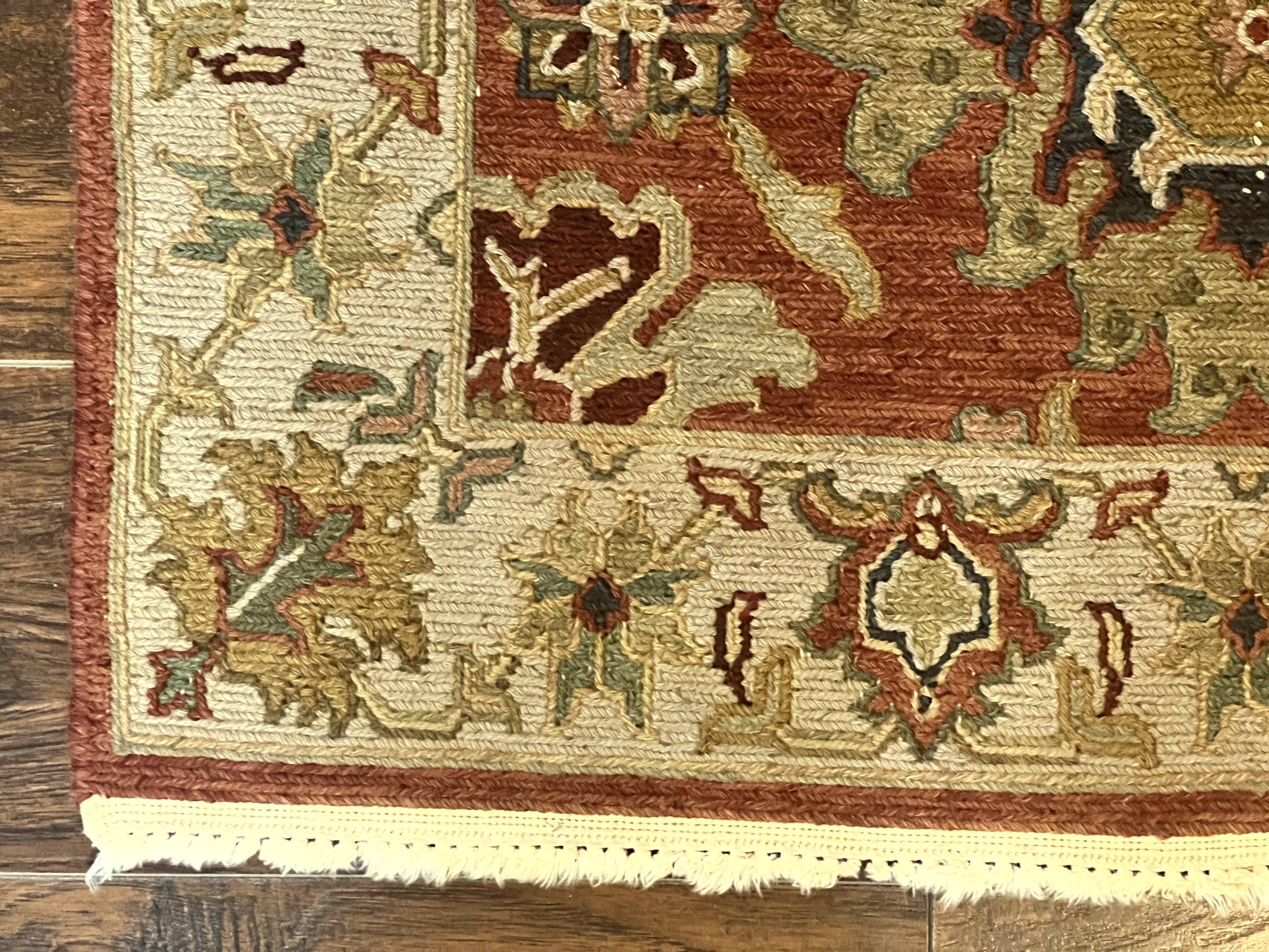 Turkish Flatweave Oushak Rug 3x5, Red and Tan, Floral, Handmade Vintage Wool Rug - Jewel Rugs