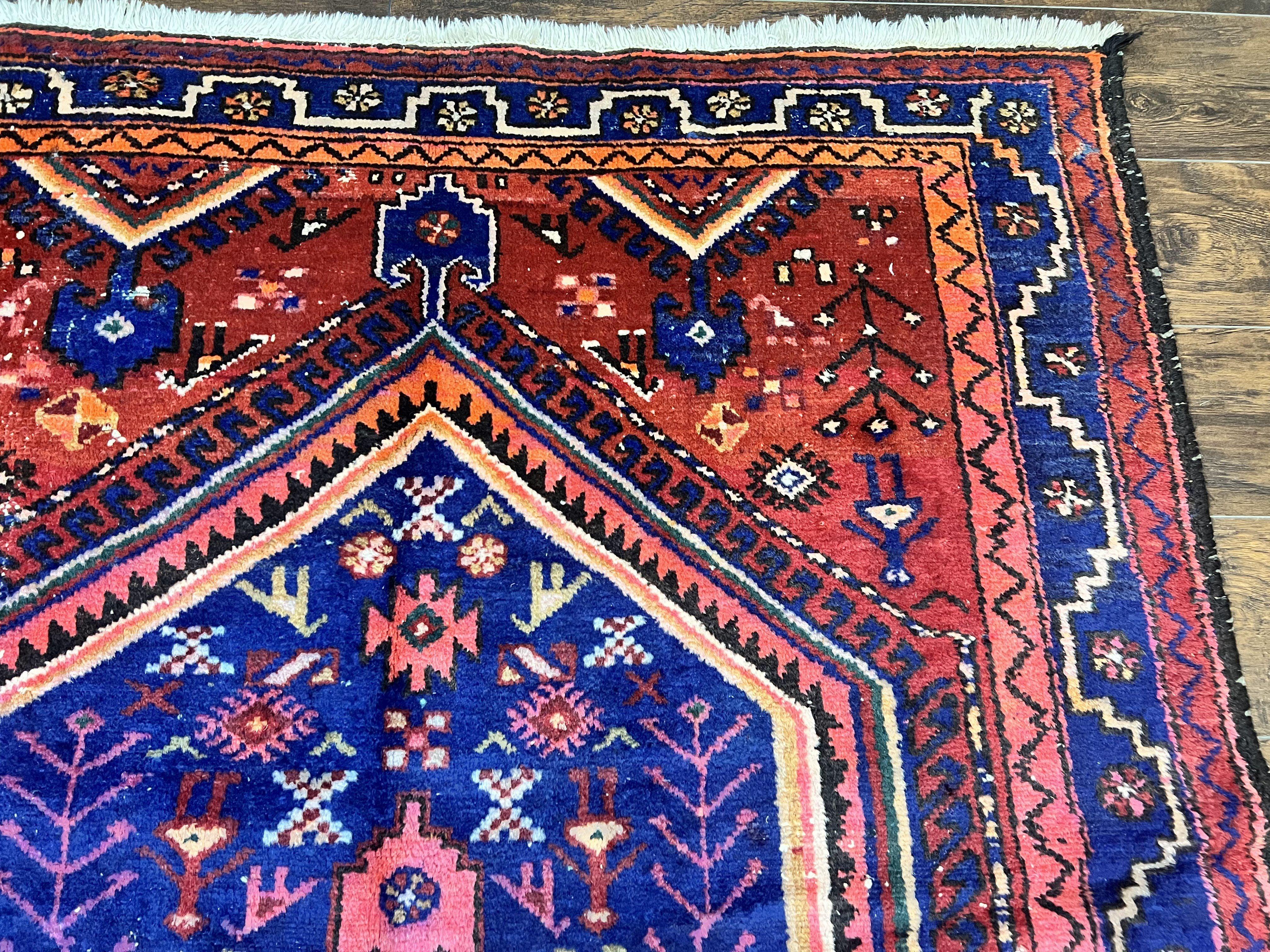 Persian Tribal Rug 5x7, Wool Handmade Vintage Hamadan Nahavand