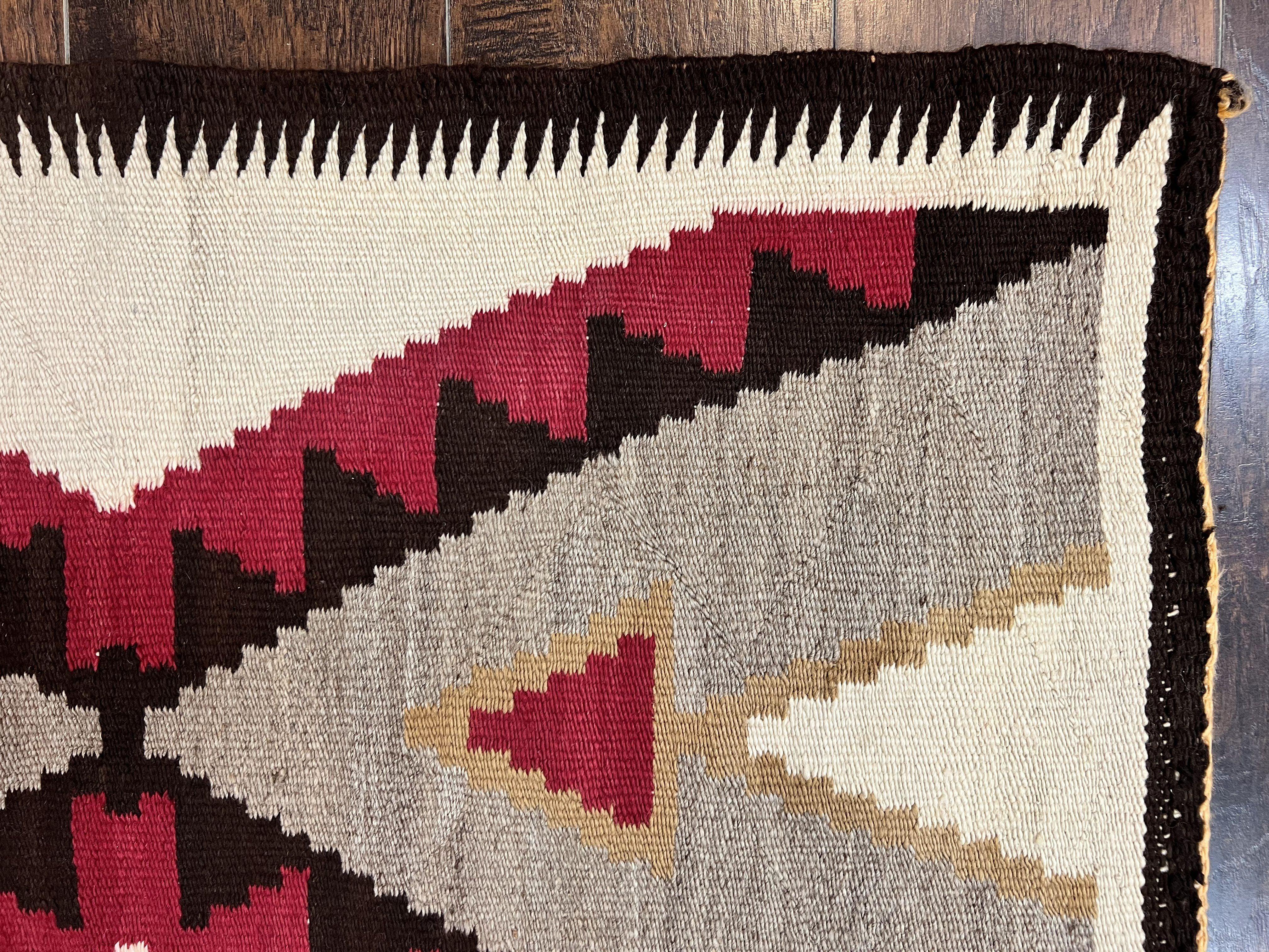 Antique Navajo Rug 2x4, Collectible Native American Wool Handmade Rug, Ivory Black Red Gray, Vintage Navajo Textile - Jewel Rugs
