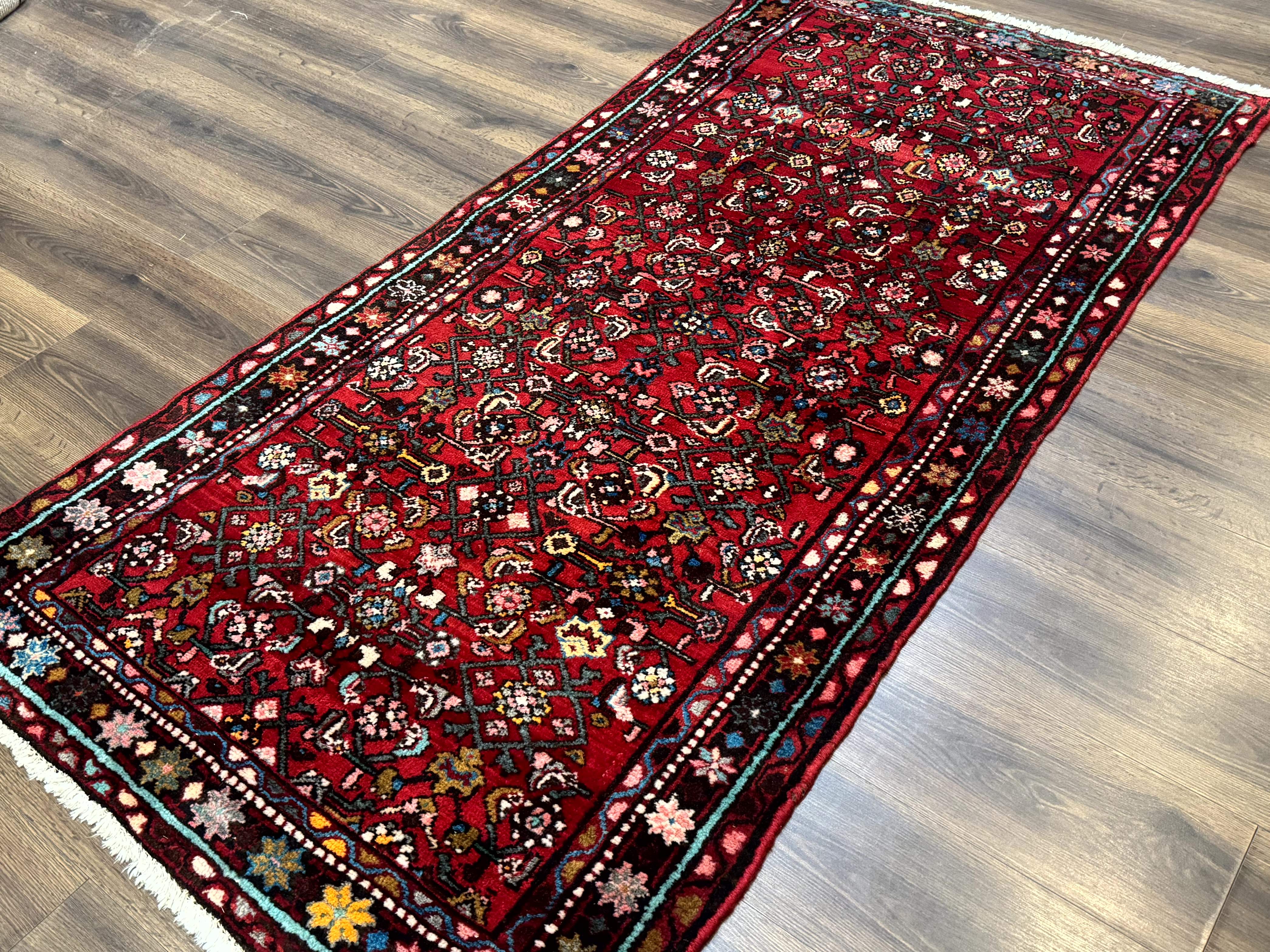 Red Persian Rug 4x7, Village Rug, Wool Vintage Carpet - Jewel Rugs
