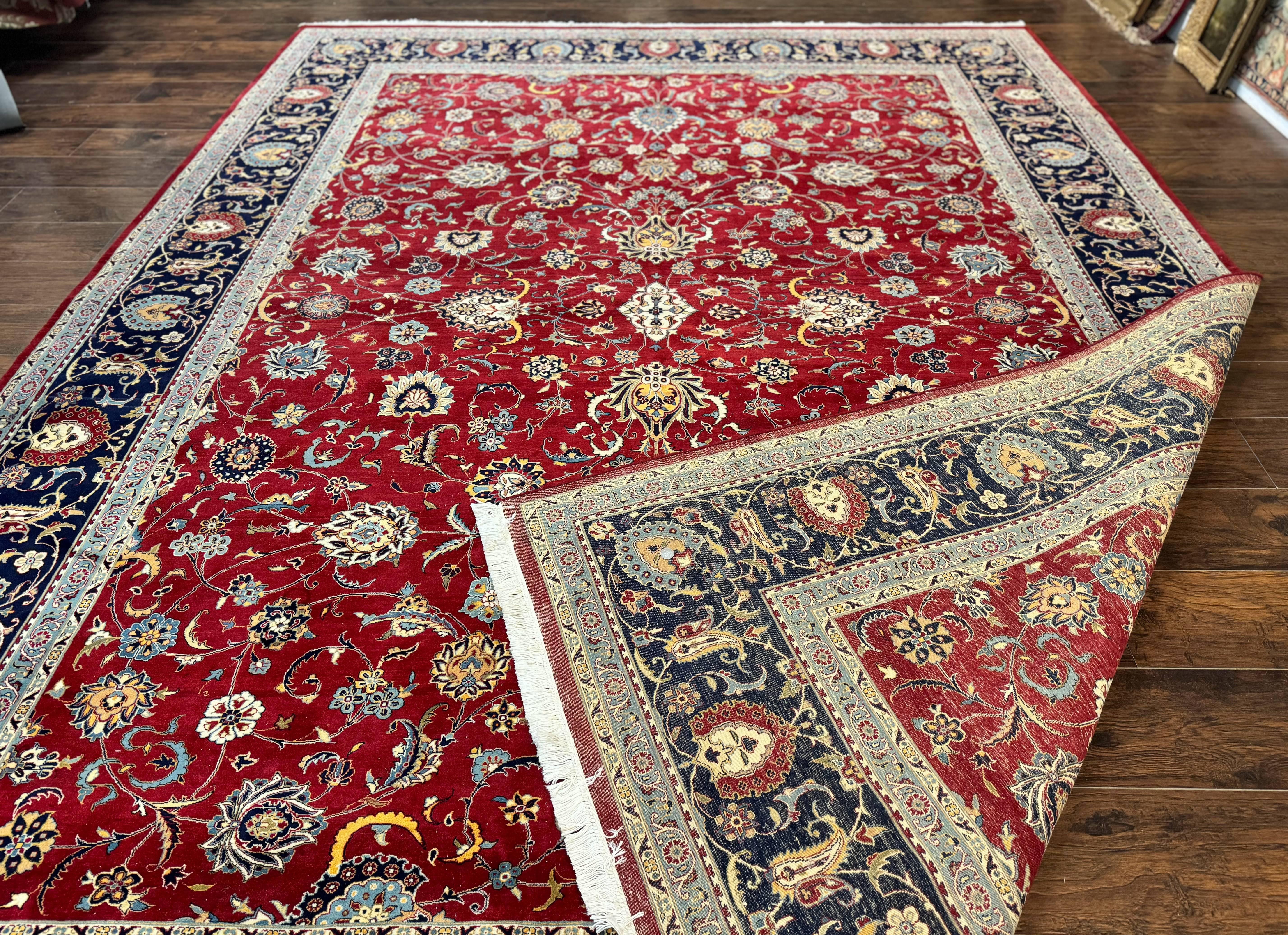 Pak Persian Rug 9x12, Red and Navy Blue, Floral Allover, Hand Knotted Vintage Wool Carpet, Fine 260 KPSI - Jewel Rugs
