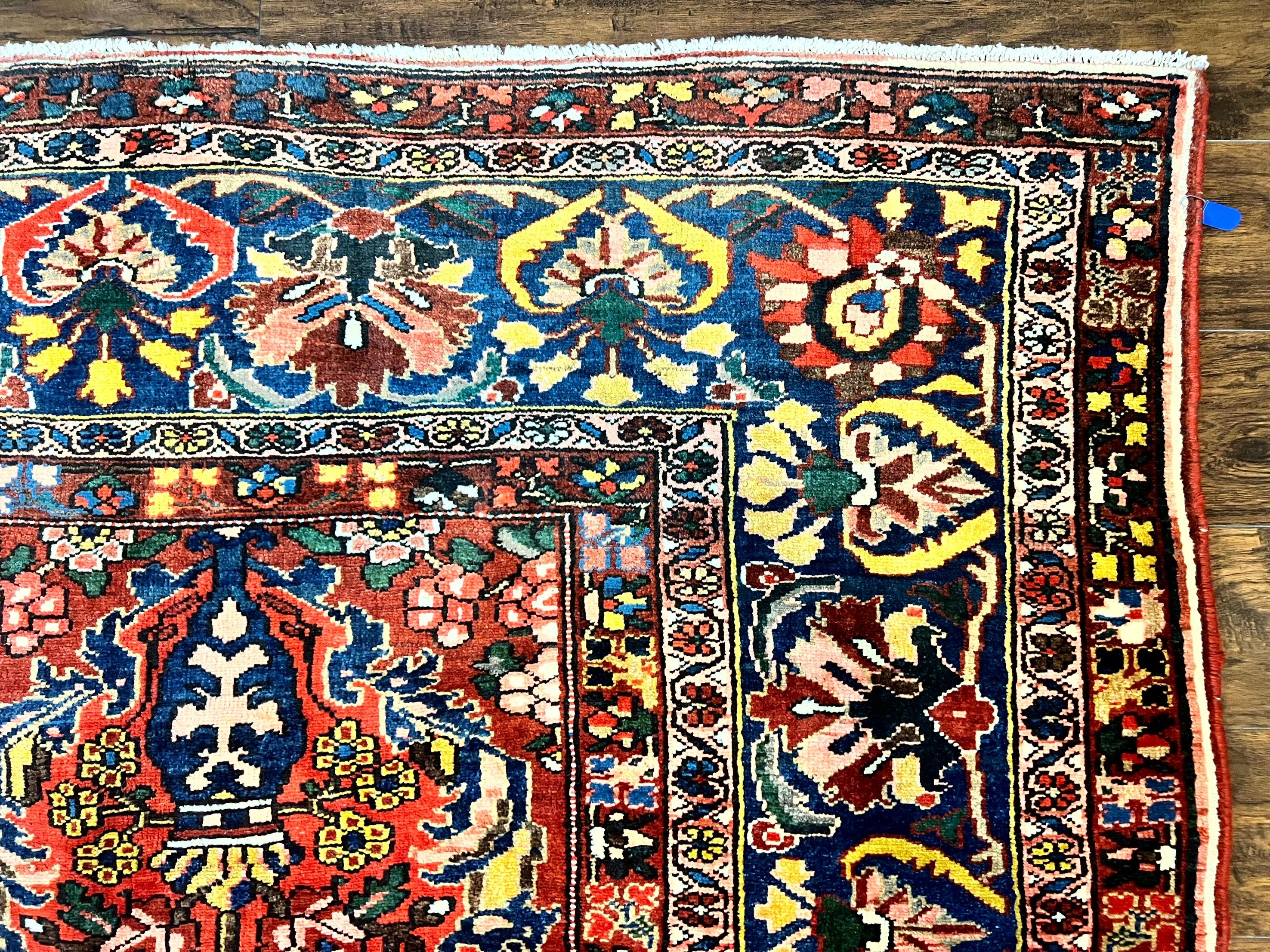 Large Persian Bakhtiari Rug 10x14, Rare Perisan Tribal Rug, Red Blue Ivory Multicolor, Hand Knotted, Semi Antique Carpet - Jewel Rugs