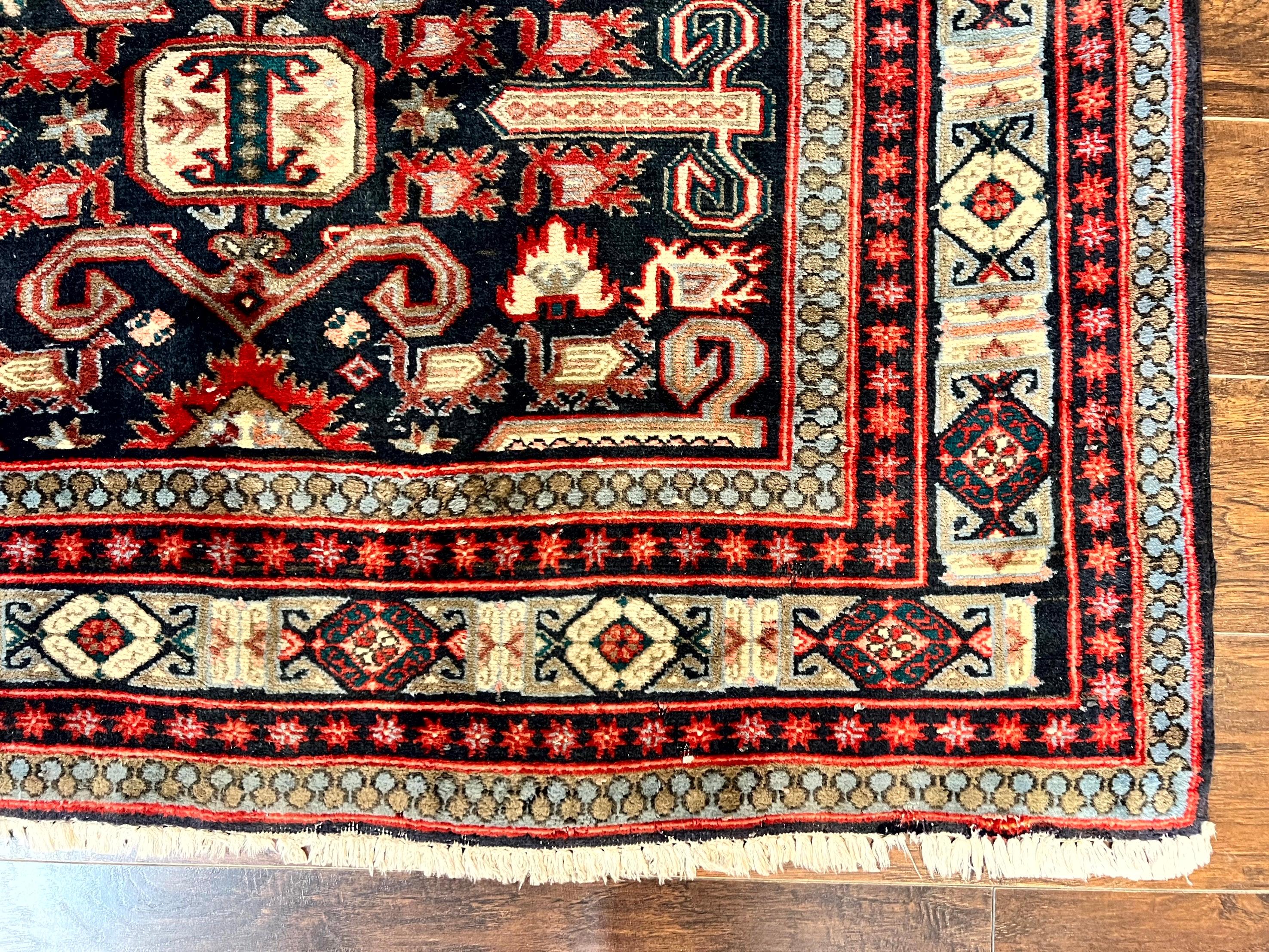 Persian Wide Runner Rug 4.8 x 10, Persian Kalegi Ardabil Rug, Perpedil Caucasian Rug, Antique Handmade Wool Carpet, Navy Blue Red, Tribal Rug - Jewel Rugs