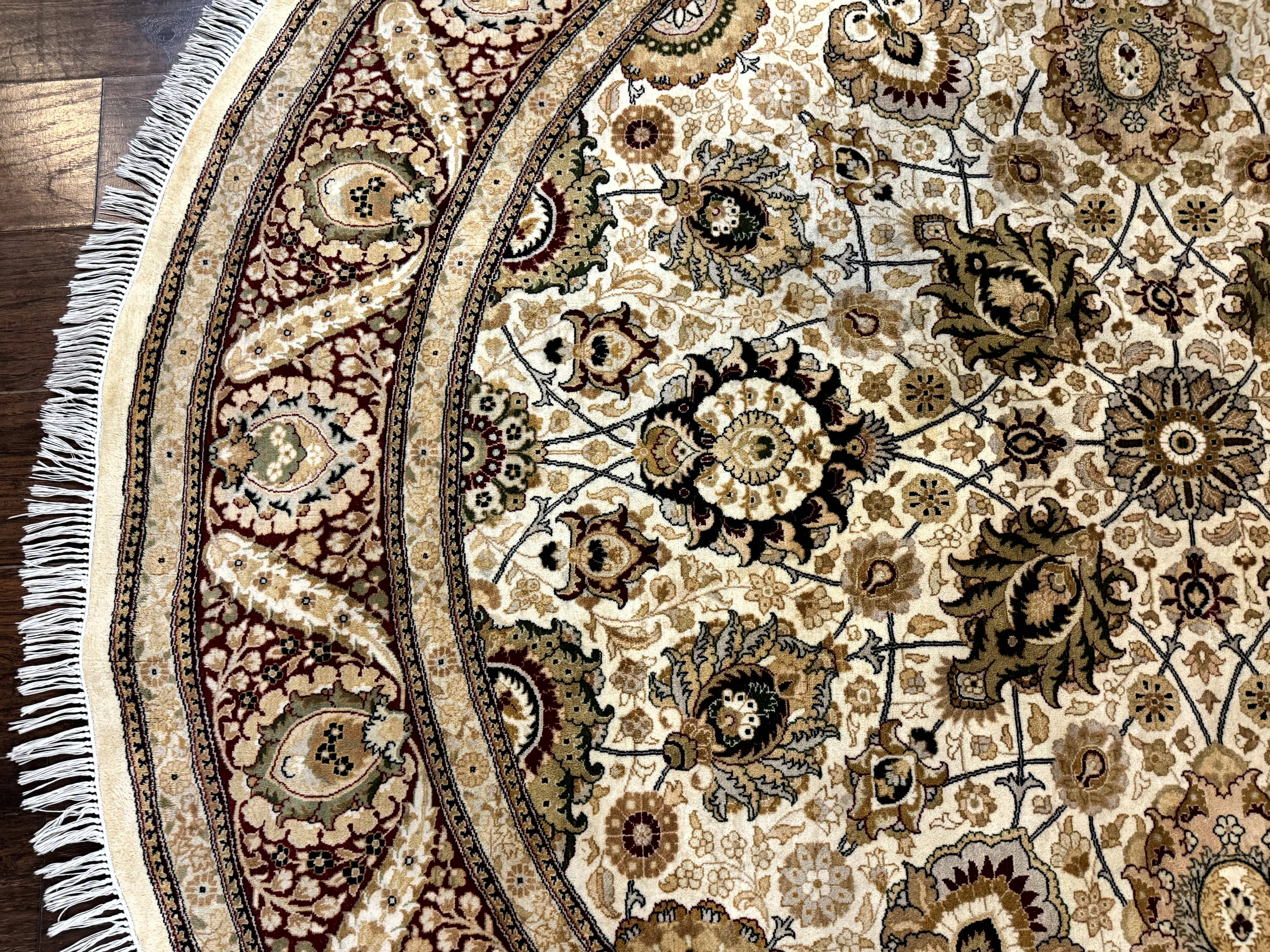 Round Pak Persian Rug 8x8, Vintage Handmade Wool Traditional Carpet, Beige Dark Red, Fine 270 KPSI - Jewel Rugs