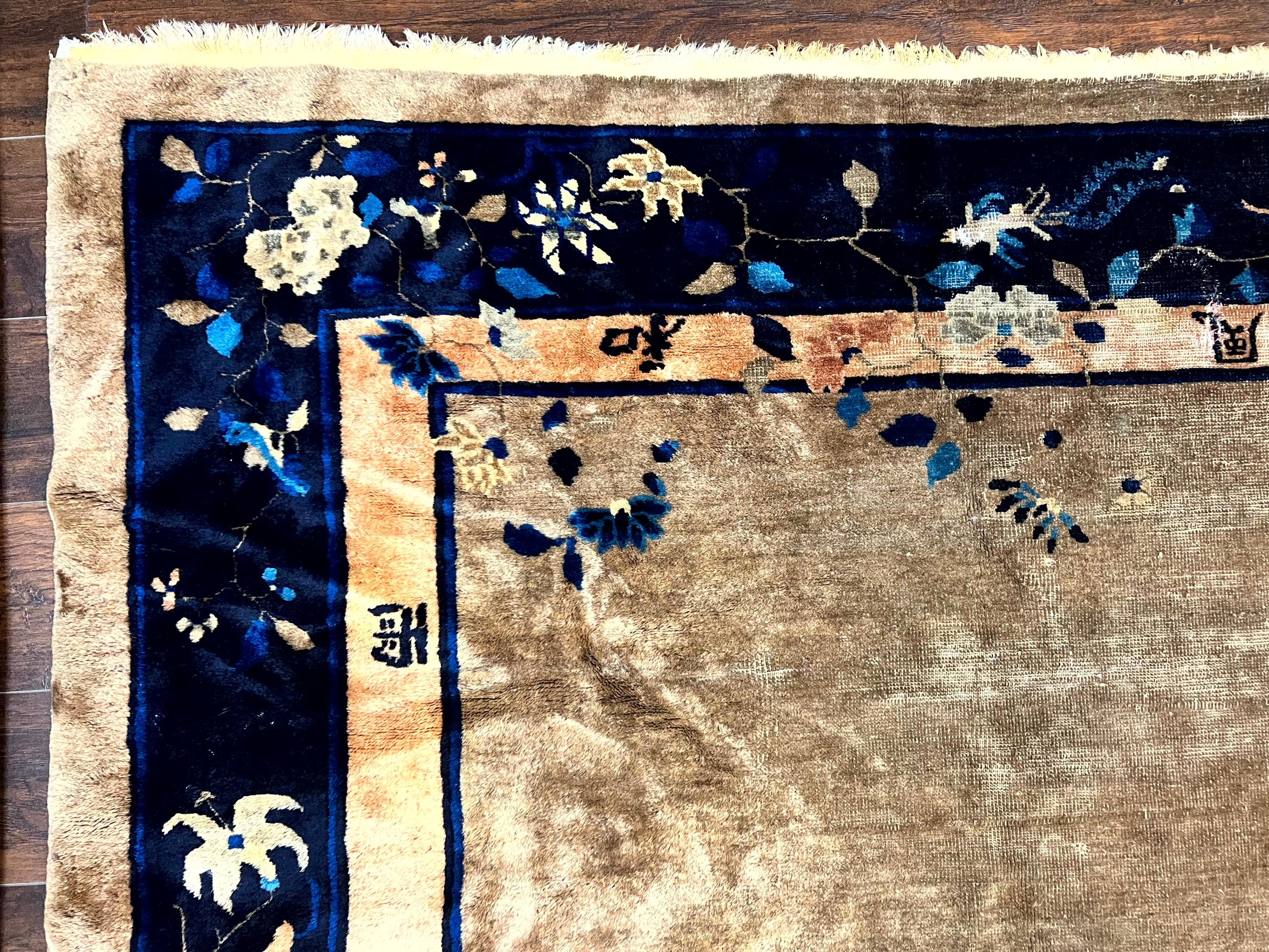 Antique Chinese Wool Rug 10x13, Large 1920s Peking Carpet, Handmade - Jewel Rugs