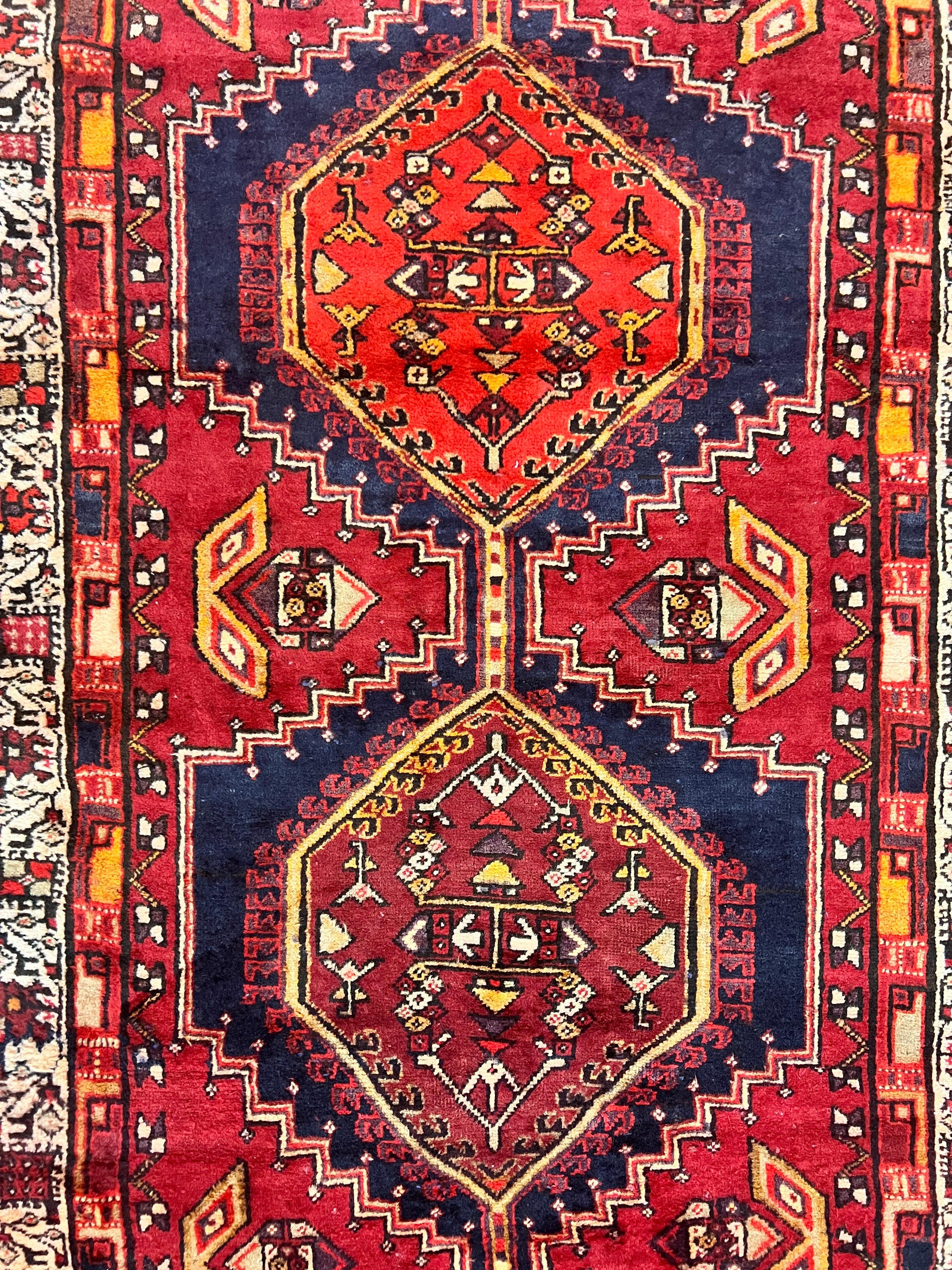 Persian Heriz Runner Rug 3.7 x 11, Persian Tribal Runner, Handmade Wool, Medallions, Geometric, Red, Antique Vintage Hand Knotted Rug - Jewel Rugs