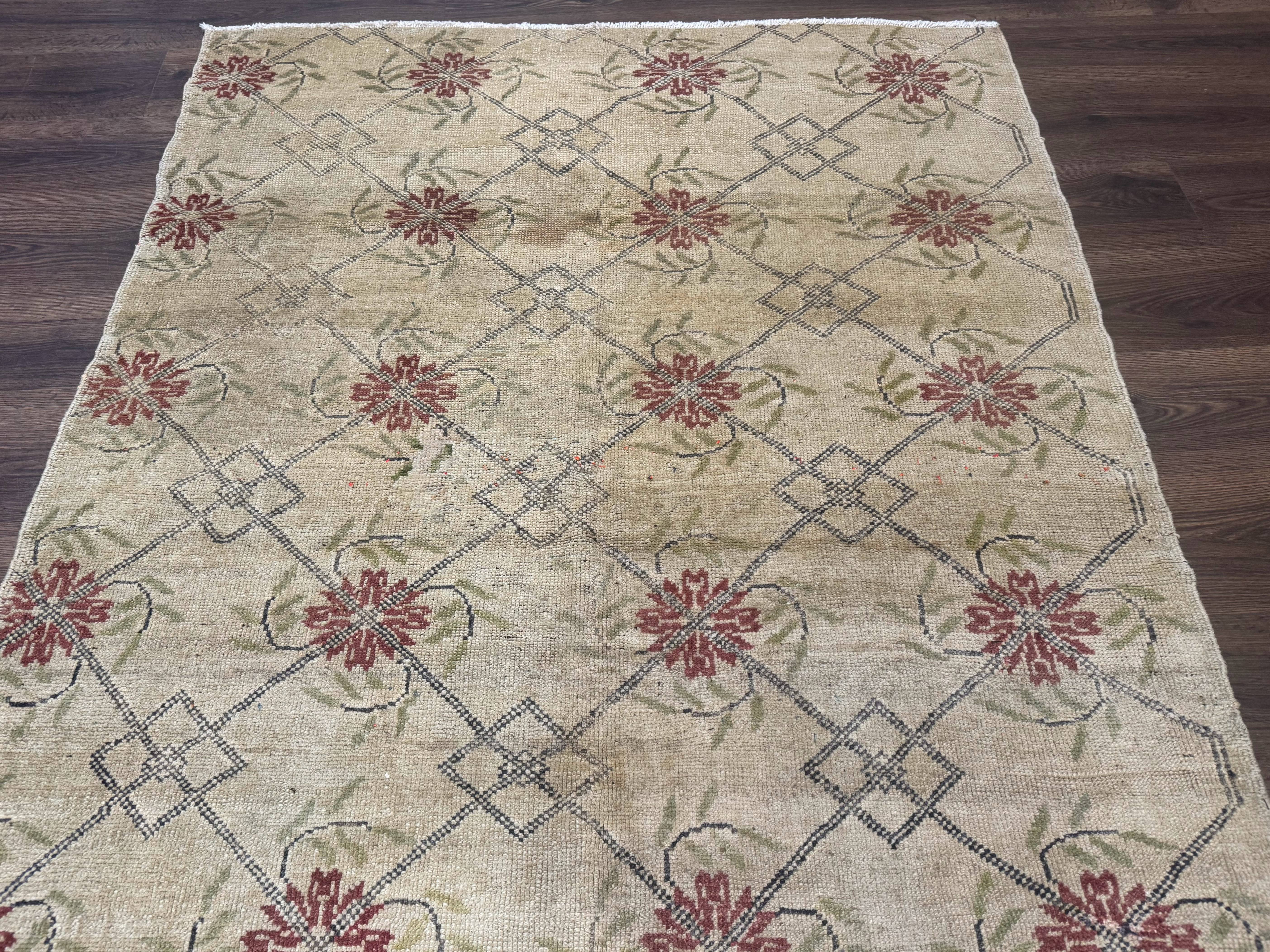 Turkish Rug 5x6, Oushak Carpet, Beige - Jewel Rugs