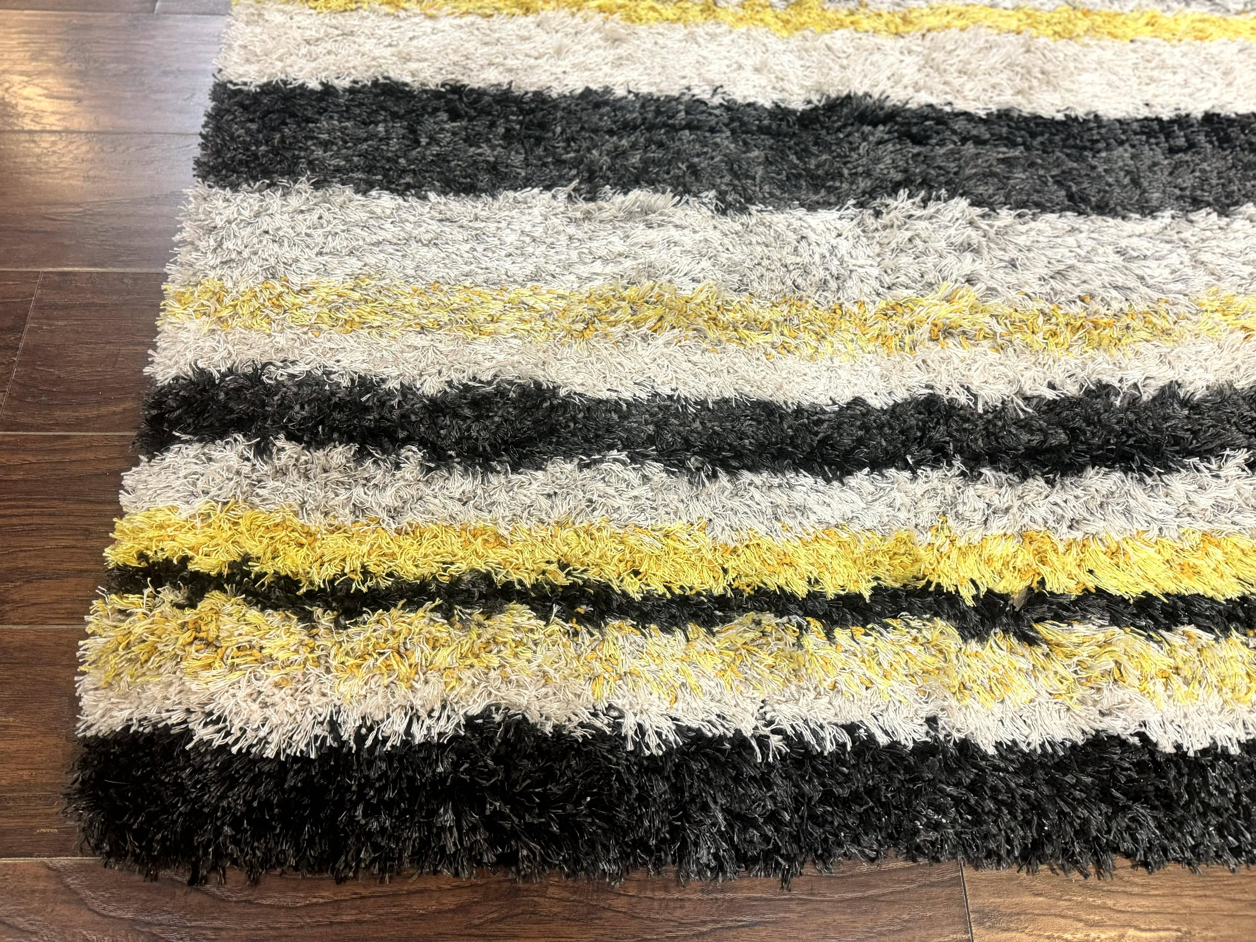 Shag Rug 5x8, Yellow Ivory Charcoal, Contemporary - Jewel Rugs