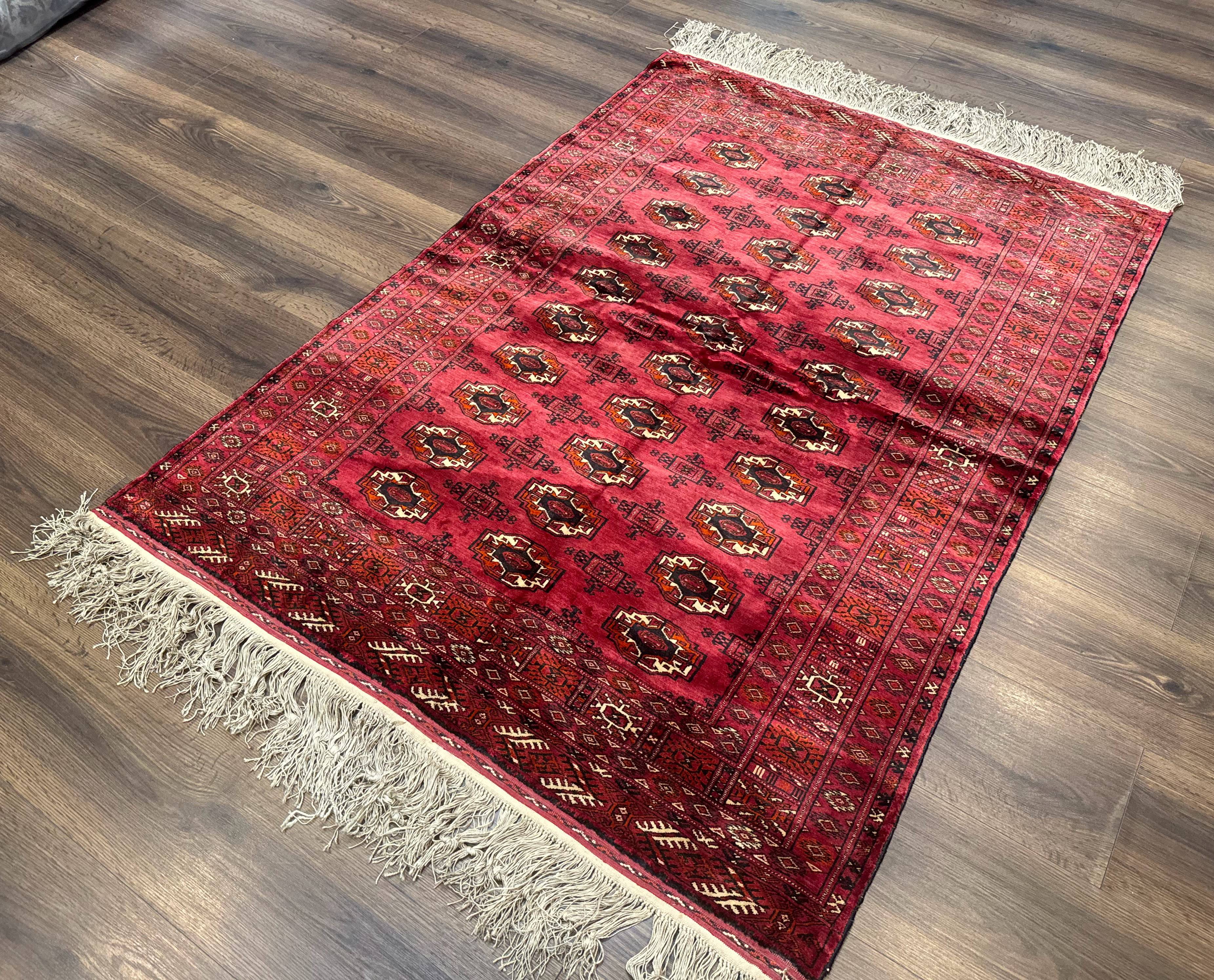 Antique Persian Silk Turkoman Rug 4x5, Silk Pile on Silk Foundation, Red, Rare Tribal Rug - Jewel Rugs