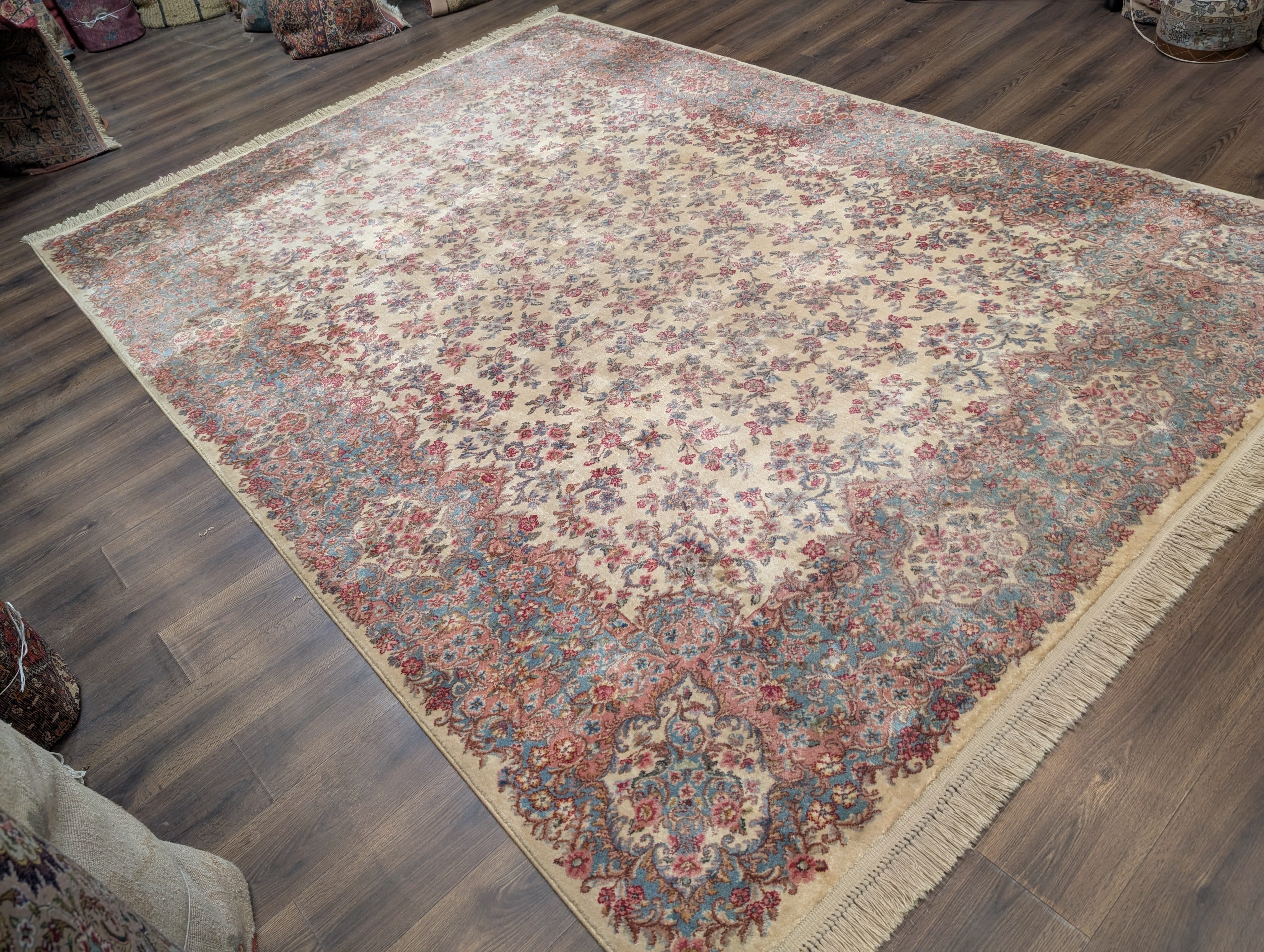 Karastan Rug 8.8 x 12 Ivory Kirman #788, Wool Pile, Original 700 Series, Vintage - Jewel Rugs