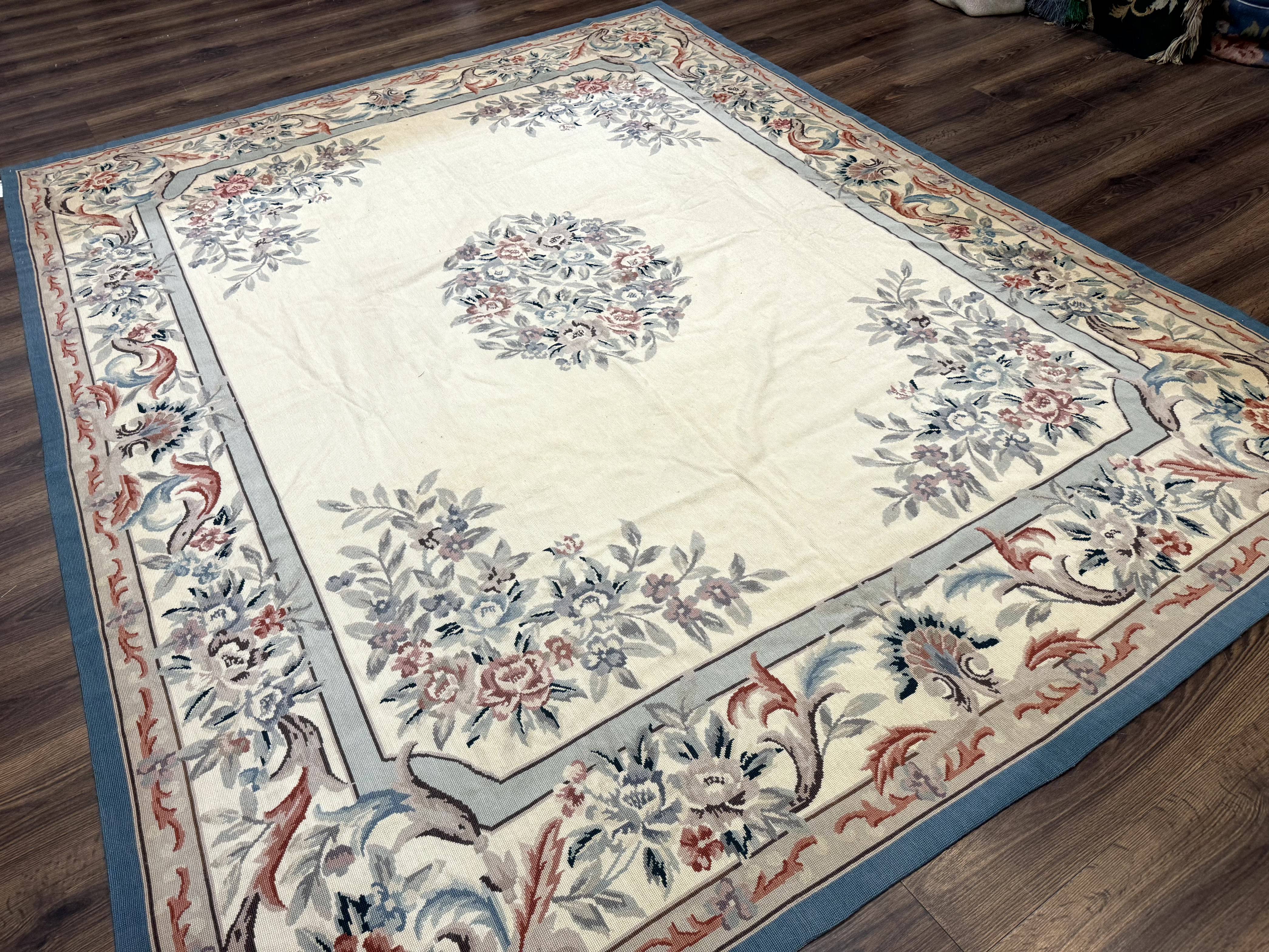 Ivory Needlepoint Rug 8x10, Wool Handmade Carpet - Jewel Rugs