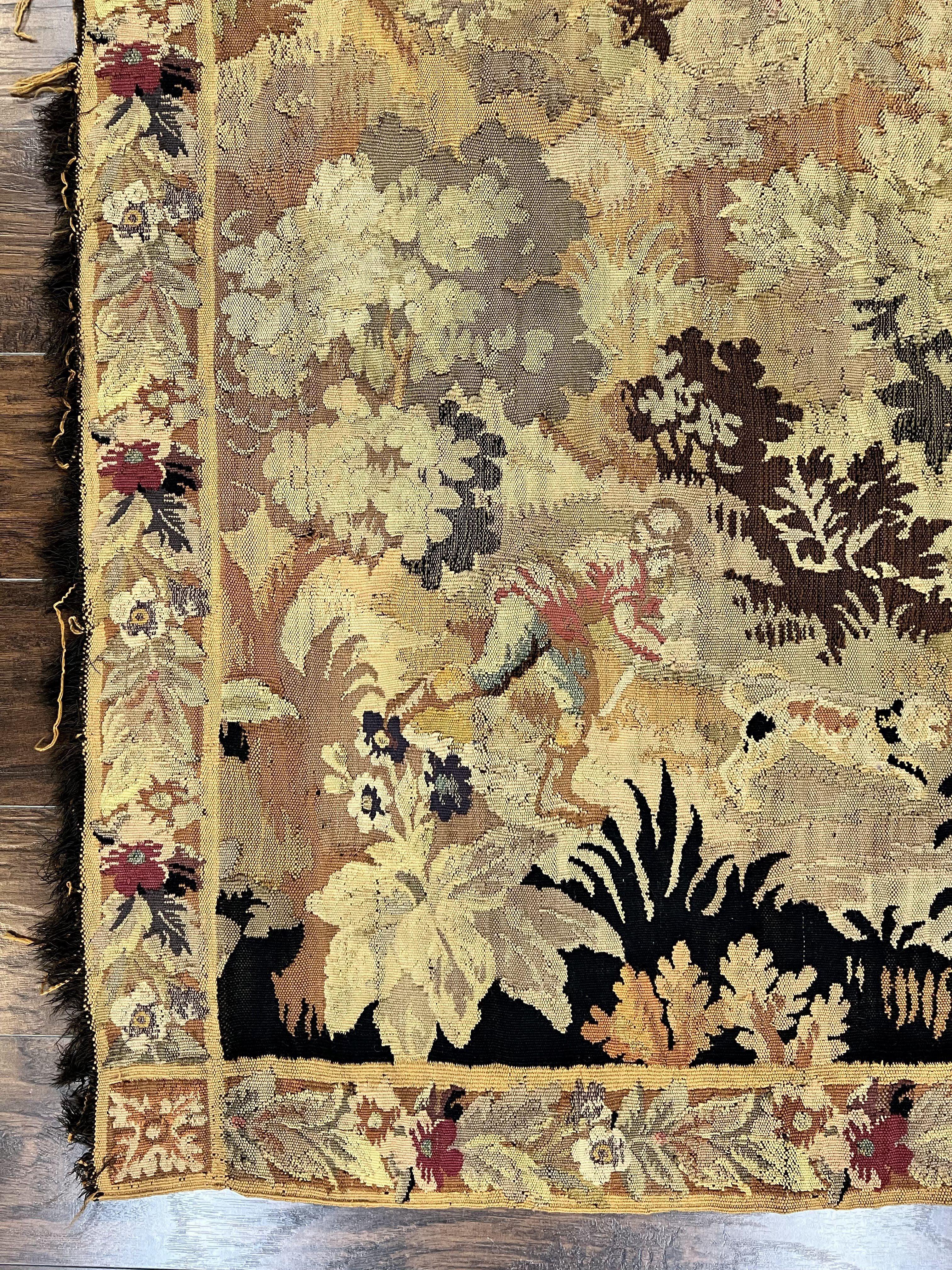 Antique French Tapestry 6x5 ft, European Handmade Wool Aubusson Weave Vintage Tapestry - Jewel Rugs