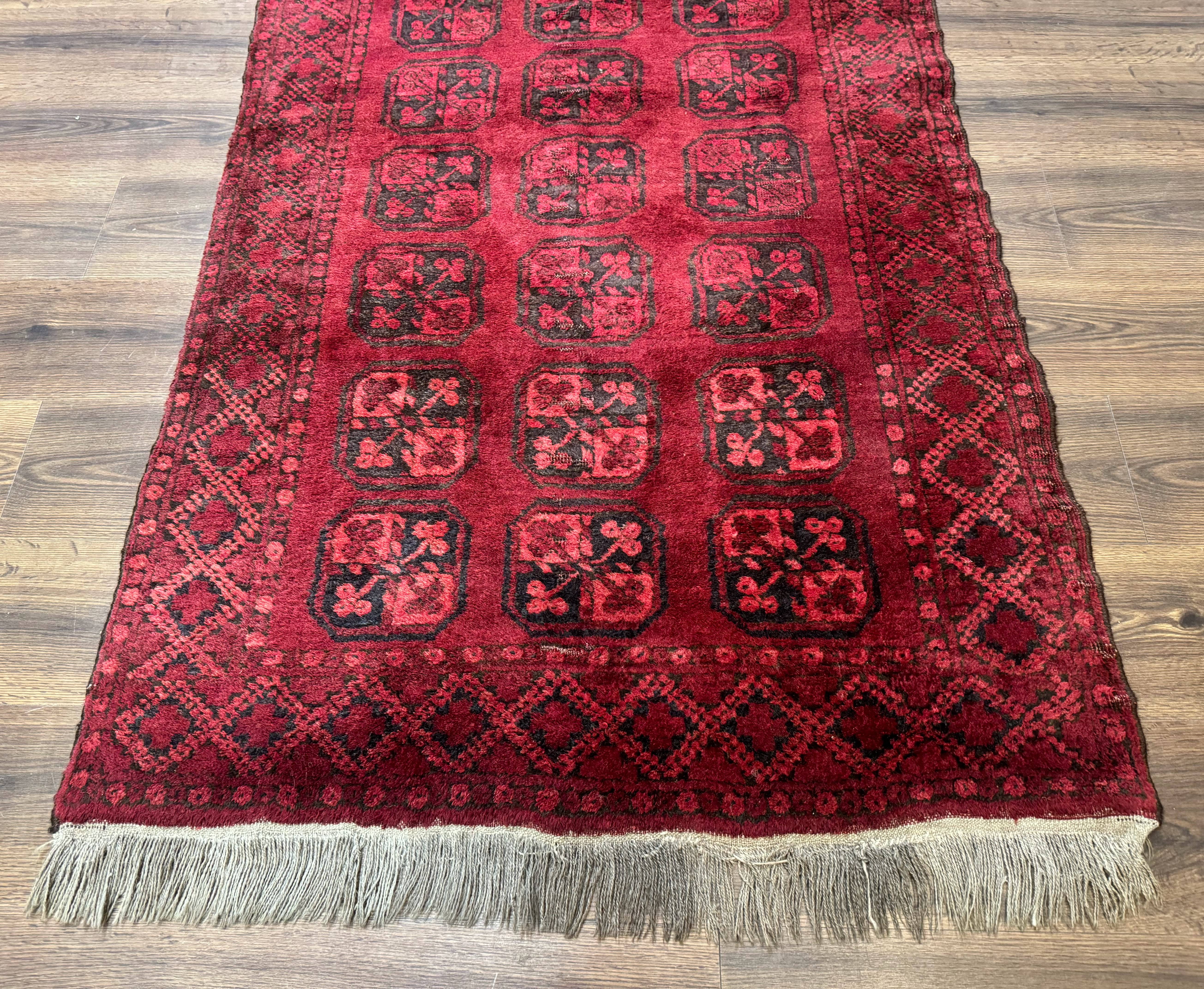 Afghan Turkoman Bokhara Bashir Rug 3x6, Red - Jewel Rugs