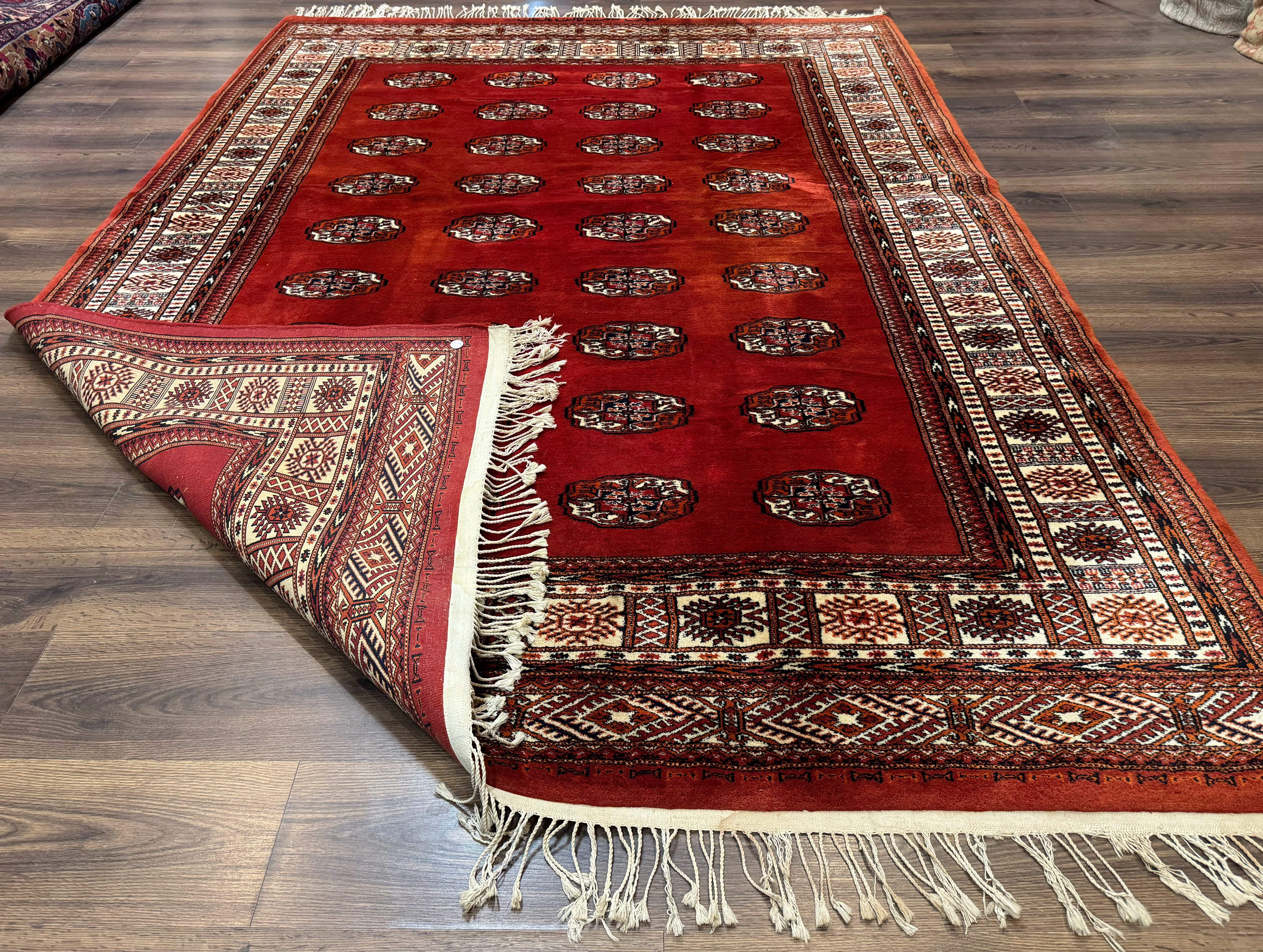 Red Pakistani Bokhara Turkoman Rug 7x9 – Very Fine 340 KPSI, Signed By Master Weaver, Vintage, Wool - Jewel Rugs