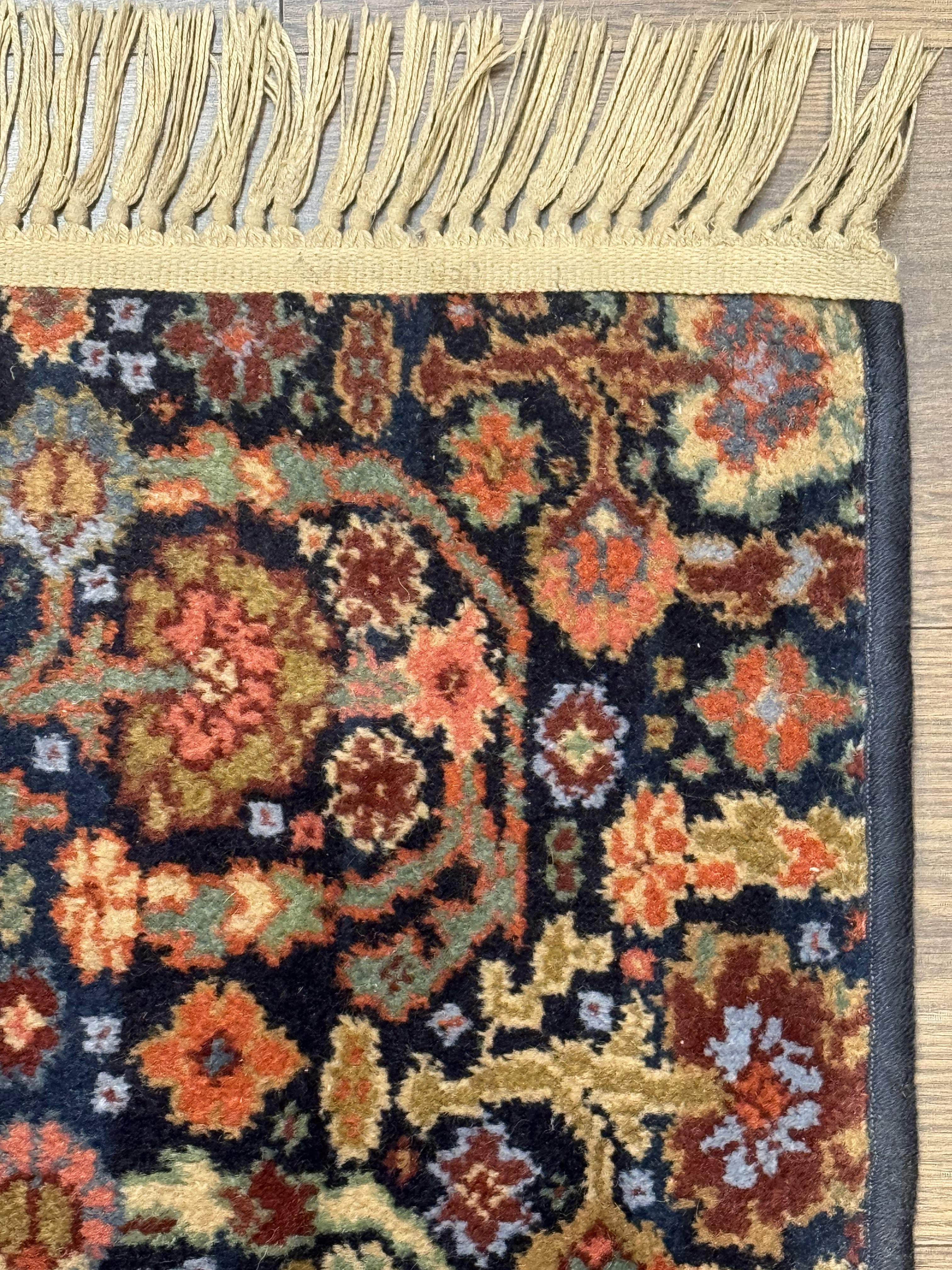 Small Wool Karastan Rug 2 x 2.5, Navy Blue, Vintage - Jewel Rugs