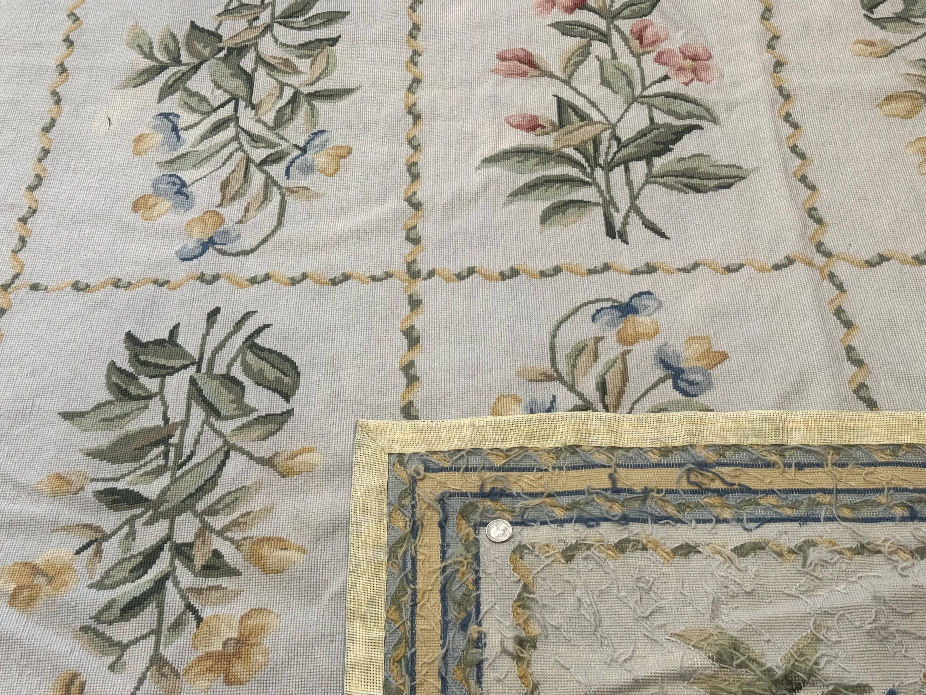 Needlepoint Rug 8x10, Vintage, Aubusson Panel Design, Floral, Wool - Jewel Rugs