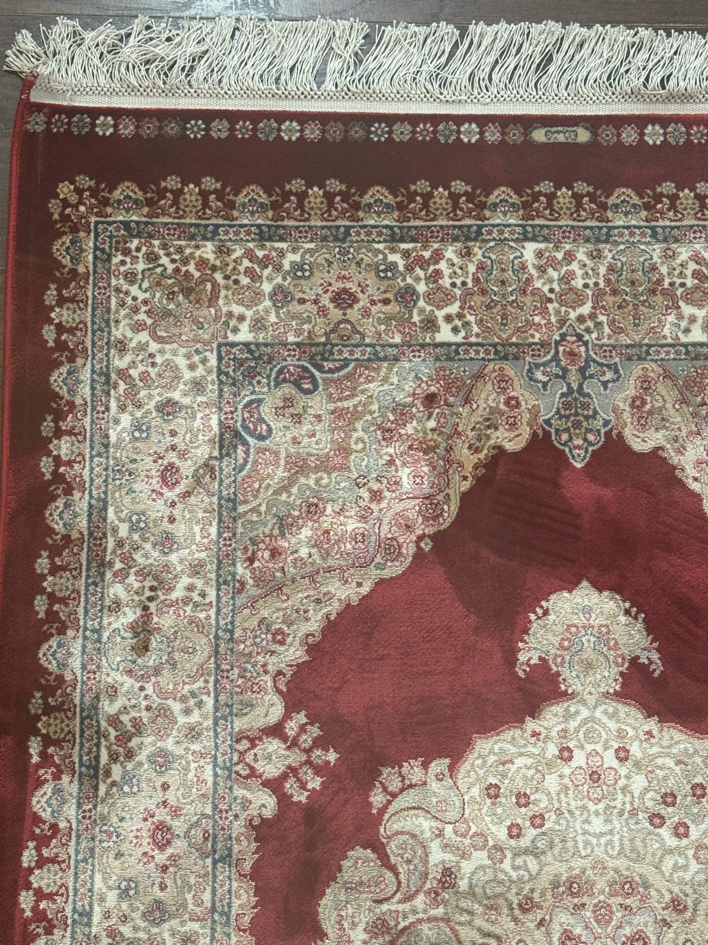 Turkish Silk Rug 2.6 x 4, Medallion, Dark Red, Fine, Bamboo Silk - Jewel Rugs