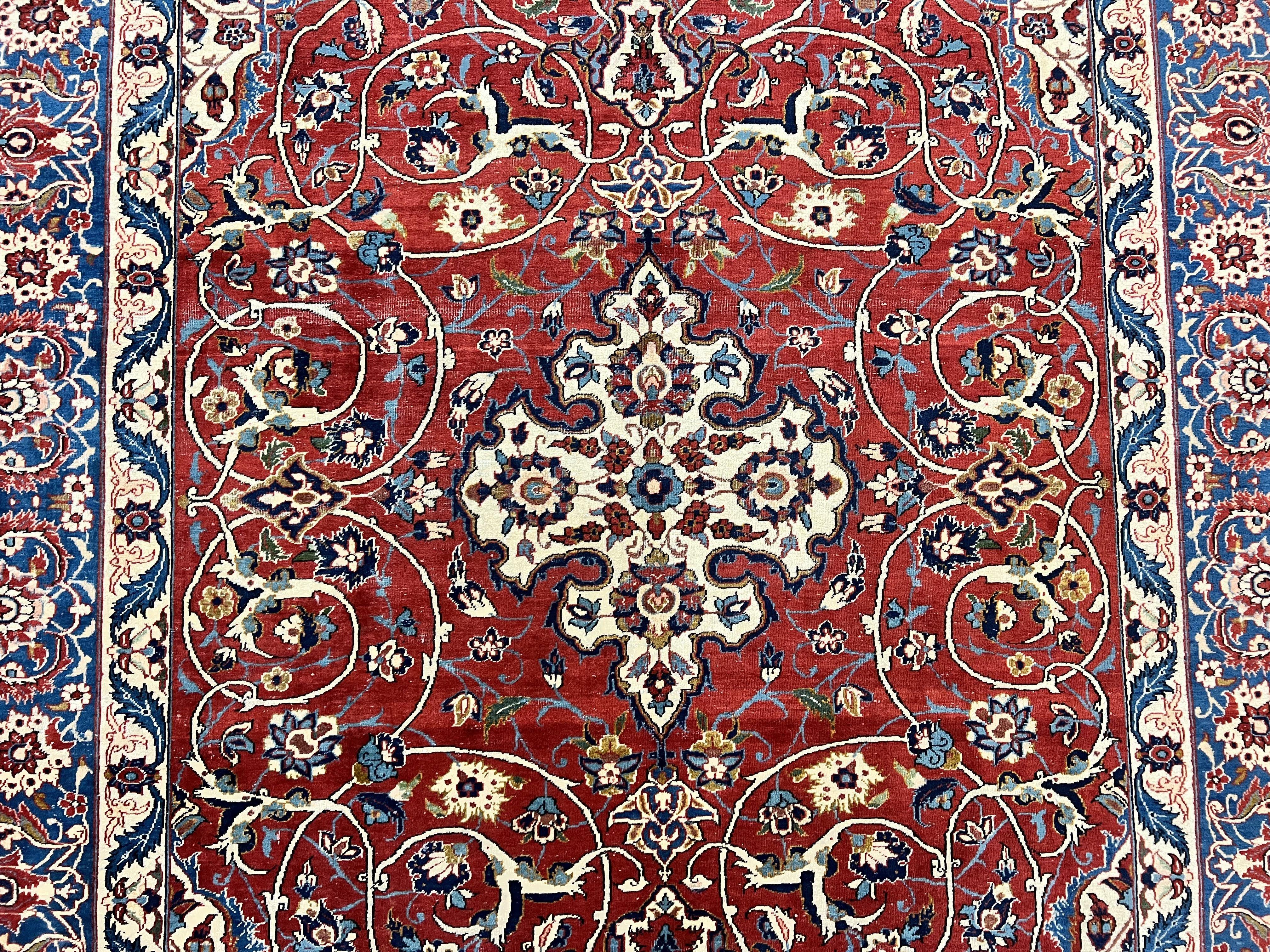 Red Persian Isfahan Rug 7x10 - Antique, Floral Medallion - Jewel Rugs