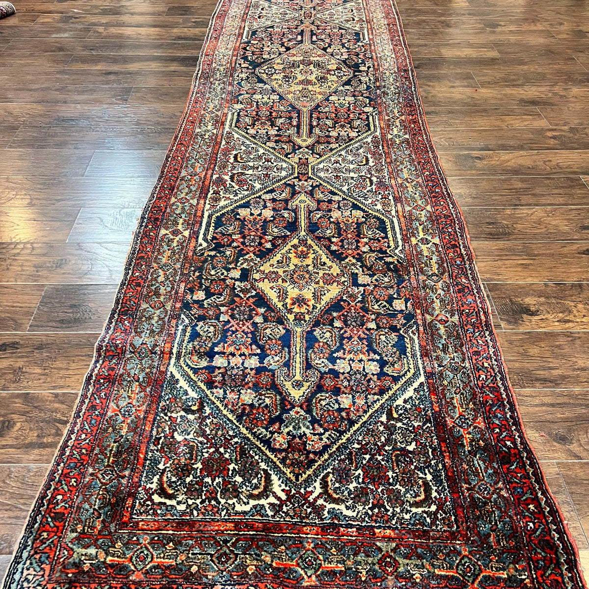Antique Persian Runner Rug 3.7 x 15.8, Navy Blue Multicolor, Hand Knot ...