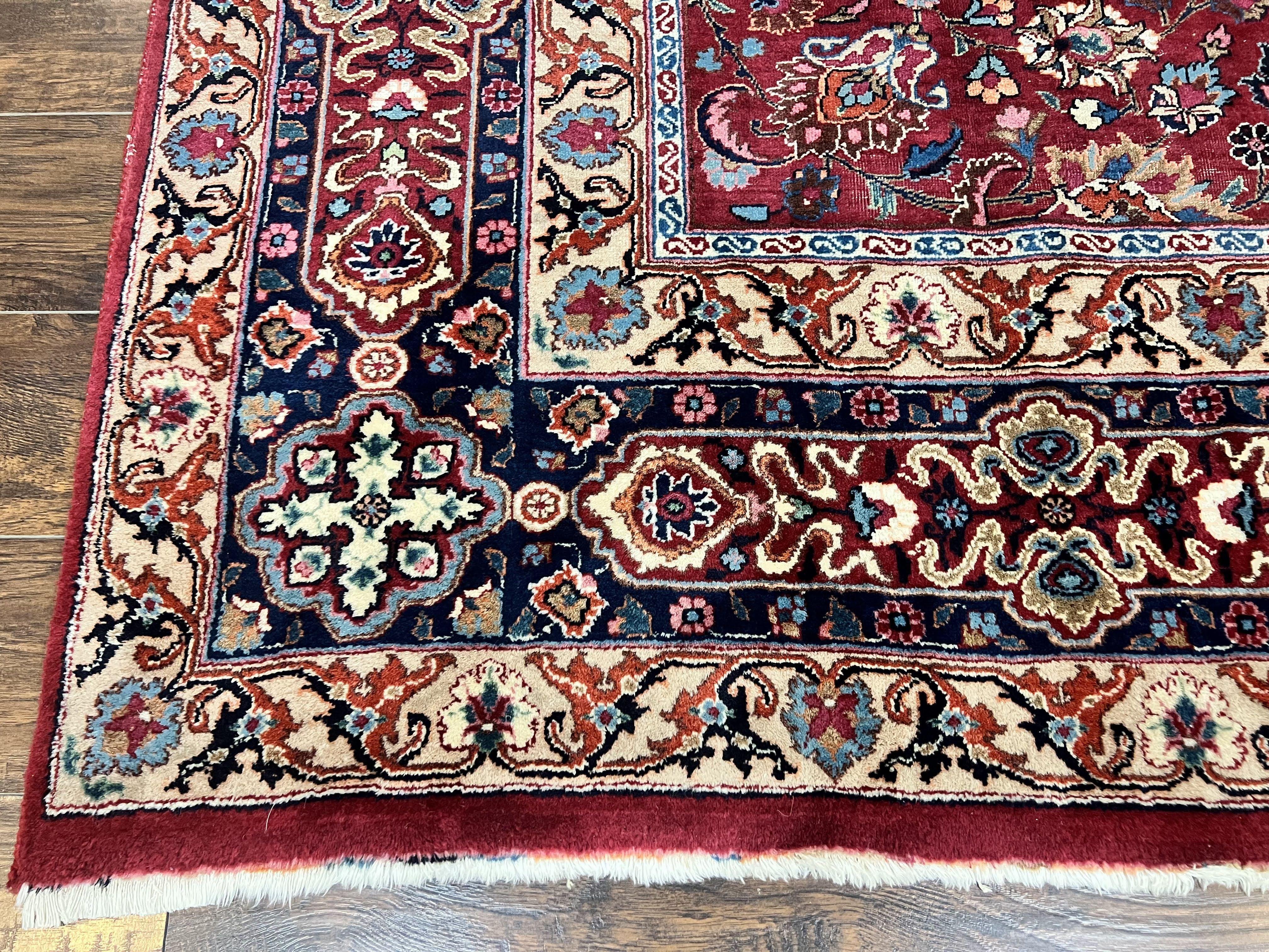 Signed Persian Mashad Rug 8x10, Wool Oriental Carpet, Semi Antique Rug, Hand Knotted, Traditional, Red, Floral Allover, - Jewel Rugs