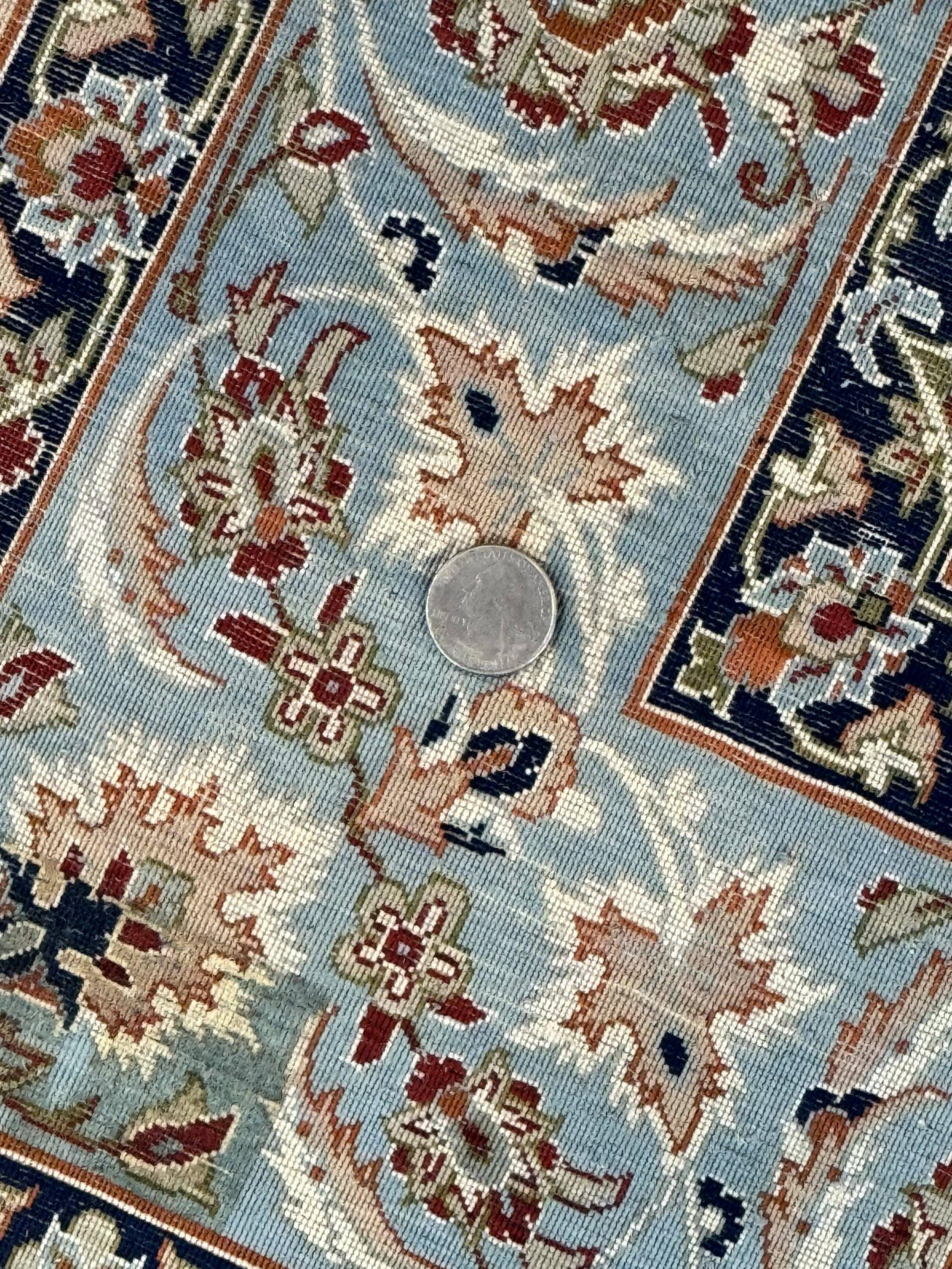 Persian Isfahan Pictorial Rug, Two Lovers, Kork Wool on Silk Foundation, Ivory and Light Blue, 500 KPSI Super Fine - Jewel Rugs