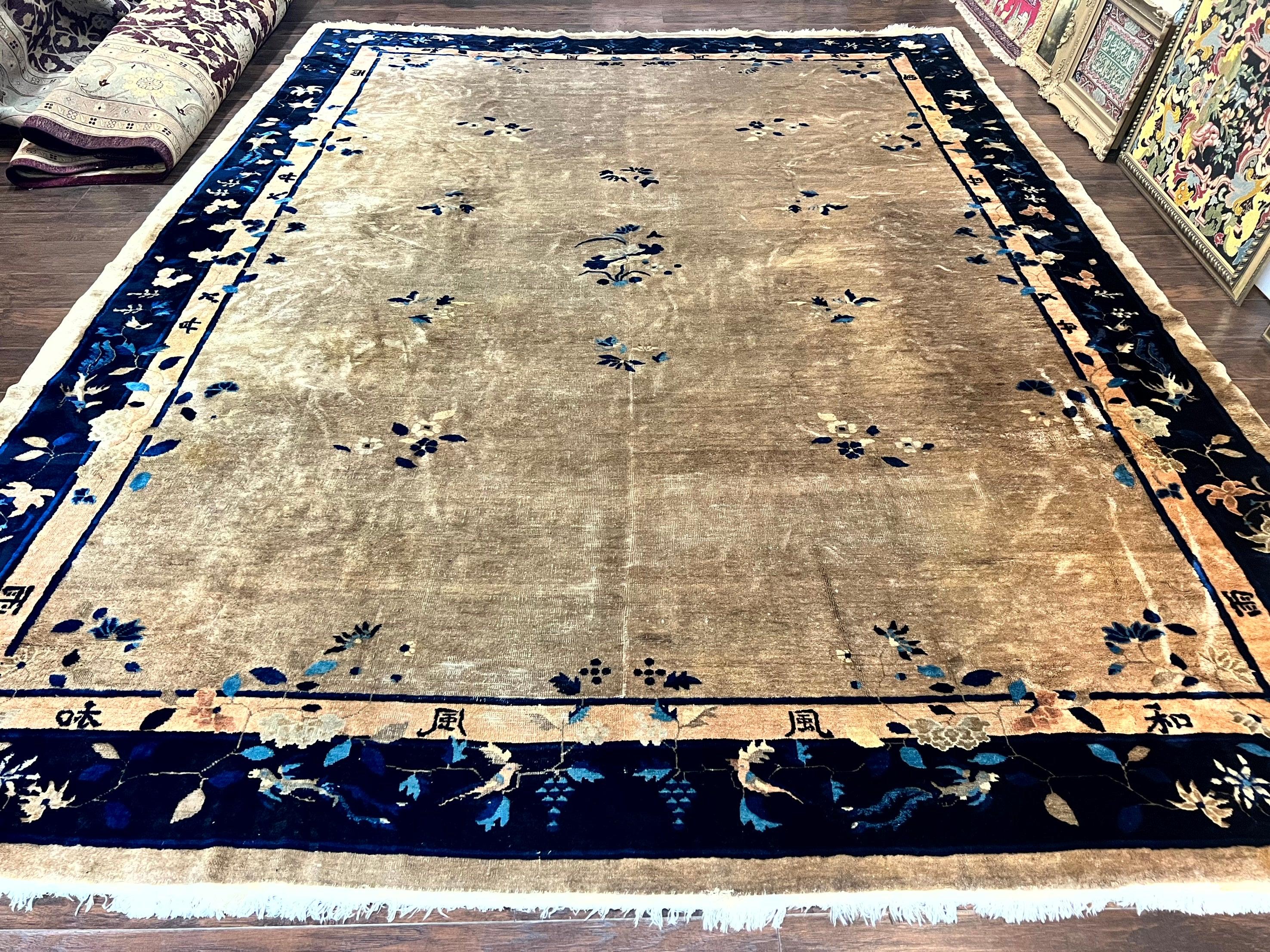 Antique Chinese Wool Rug 10x13, Large 1920s Peking Carpet, Handmade - Jewel Rugs