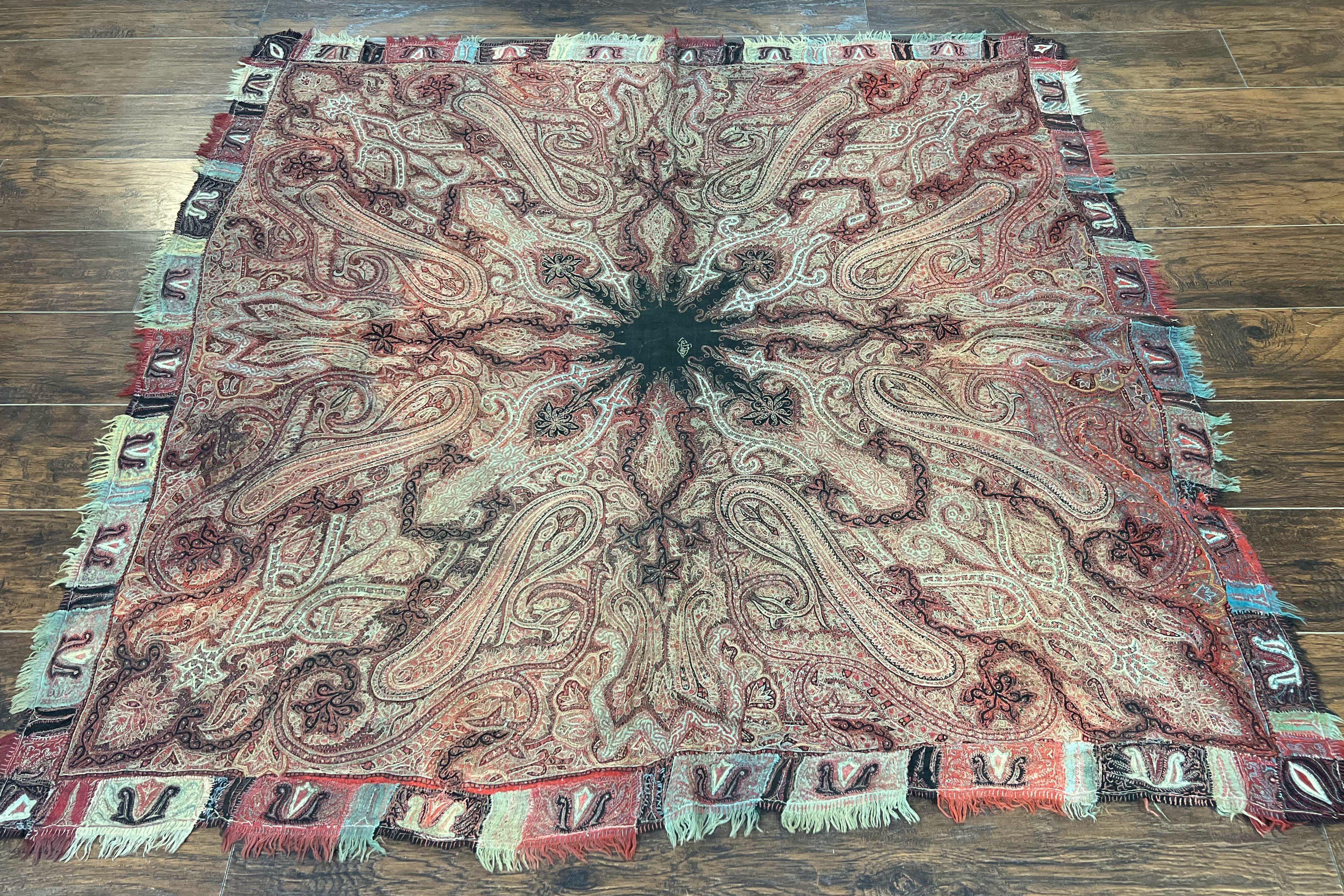 Antique Indian Kashmiri Shawl, Needlework, Signed By Masterweaver, Handmade, Rare - Jewel Rugs