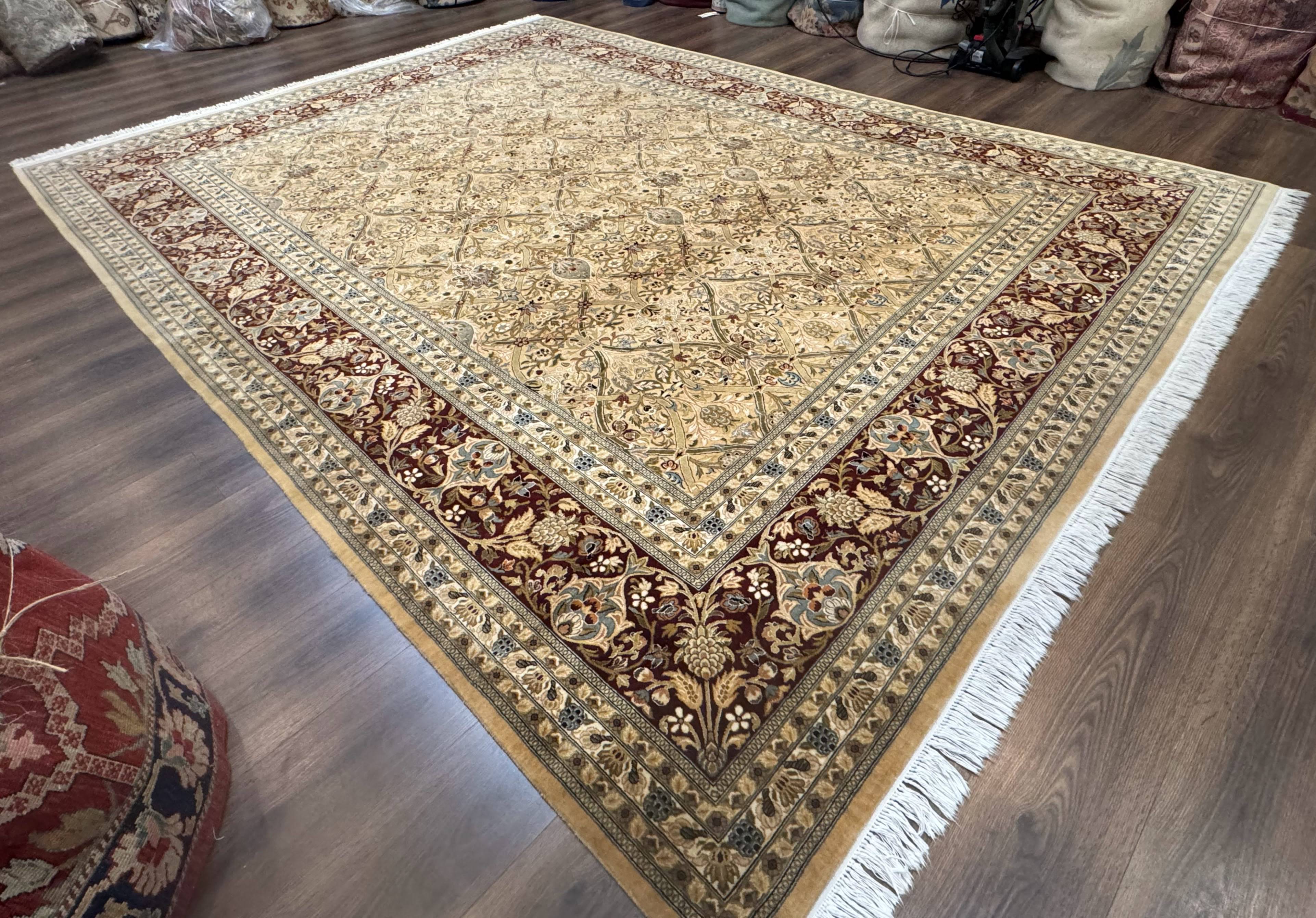 Fine Pak Persian Rug 9x12, Gold and Wine Red, Panel Design, 330 KPSI - Jewel Rugs