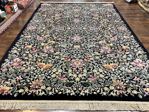 8.8 x 12 Karastan Rug Garden of Eden Collection #509/9200, Wool Pile Vintage Discontinued Karastan Carpet Rare Hard to Find, Black Floral