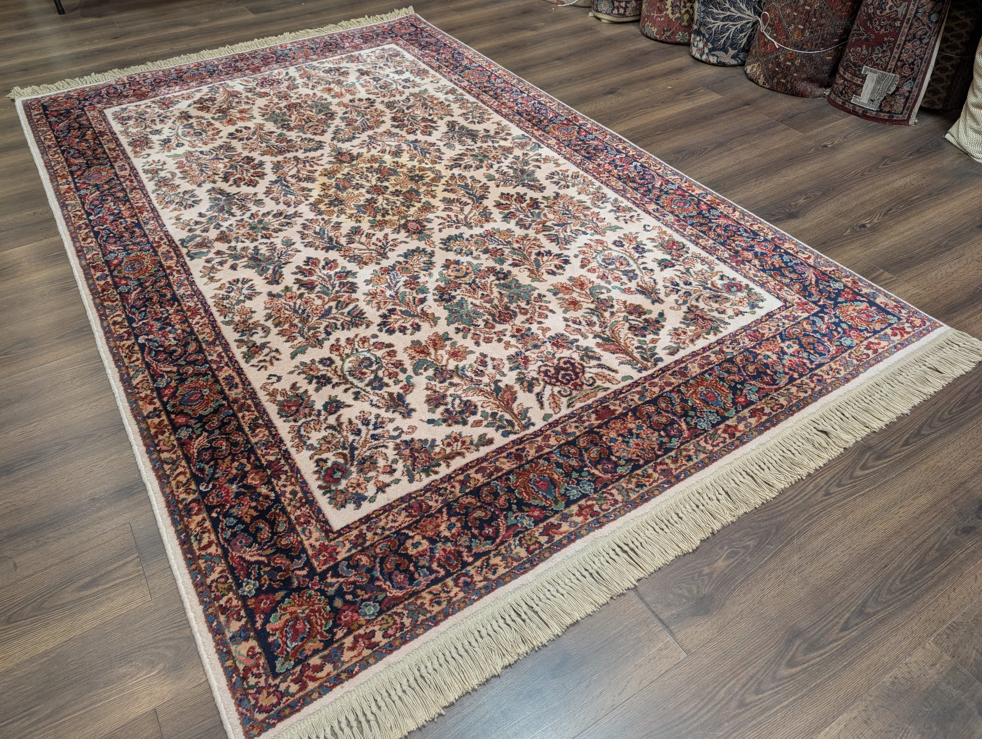 Karastan Rug 5.9 x 9, Ivory Sarouk #760, Original 700 Series, Wool Pile, Vintage - Jewel Rugs