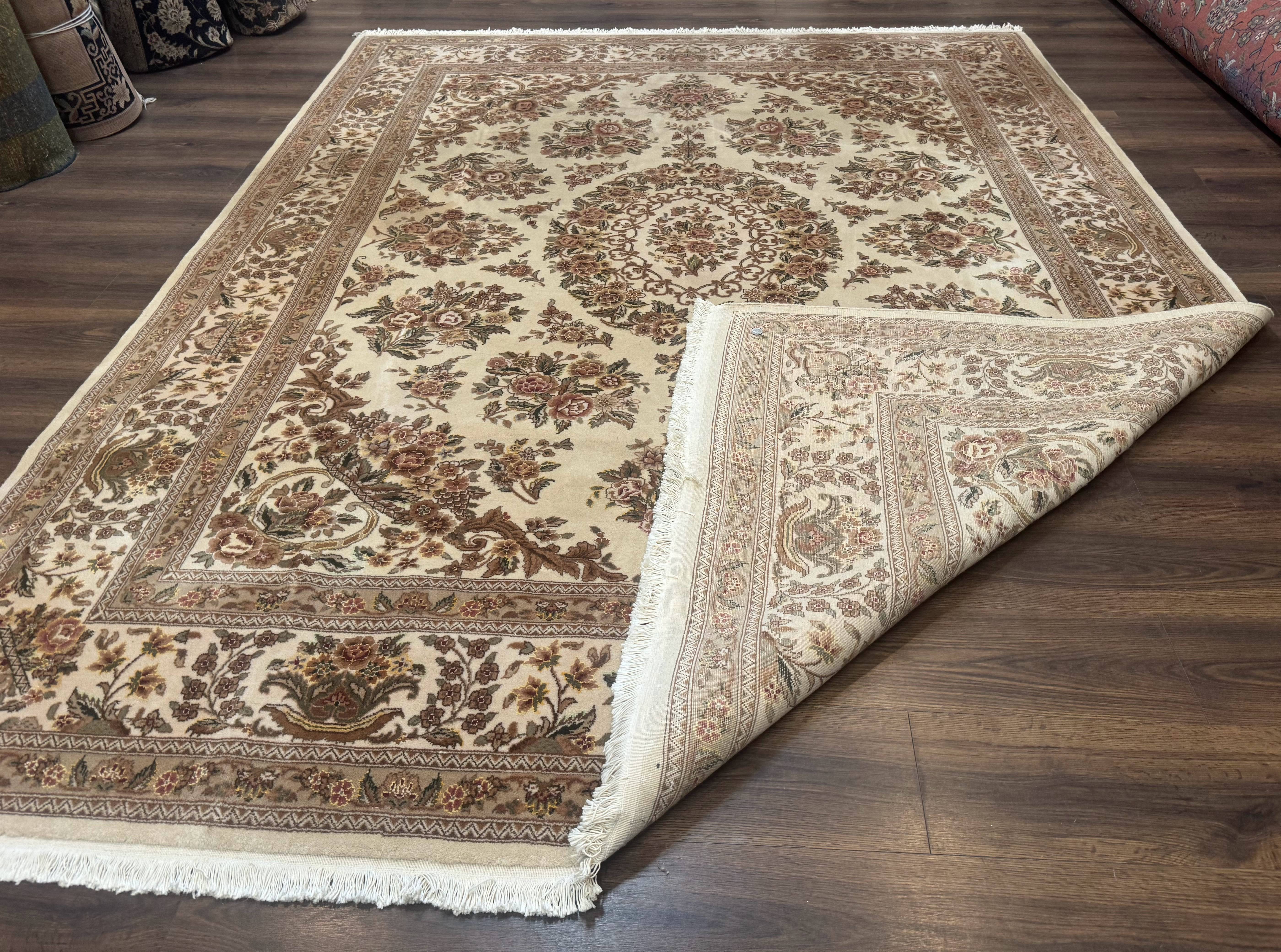 Sino Persian Rug 8x10, Floral, Elegant, Fine 225 KPSI, Beige, Wool & Silk - Jewel Rugs