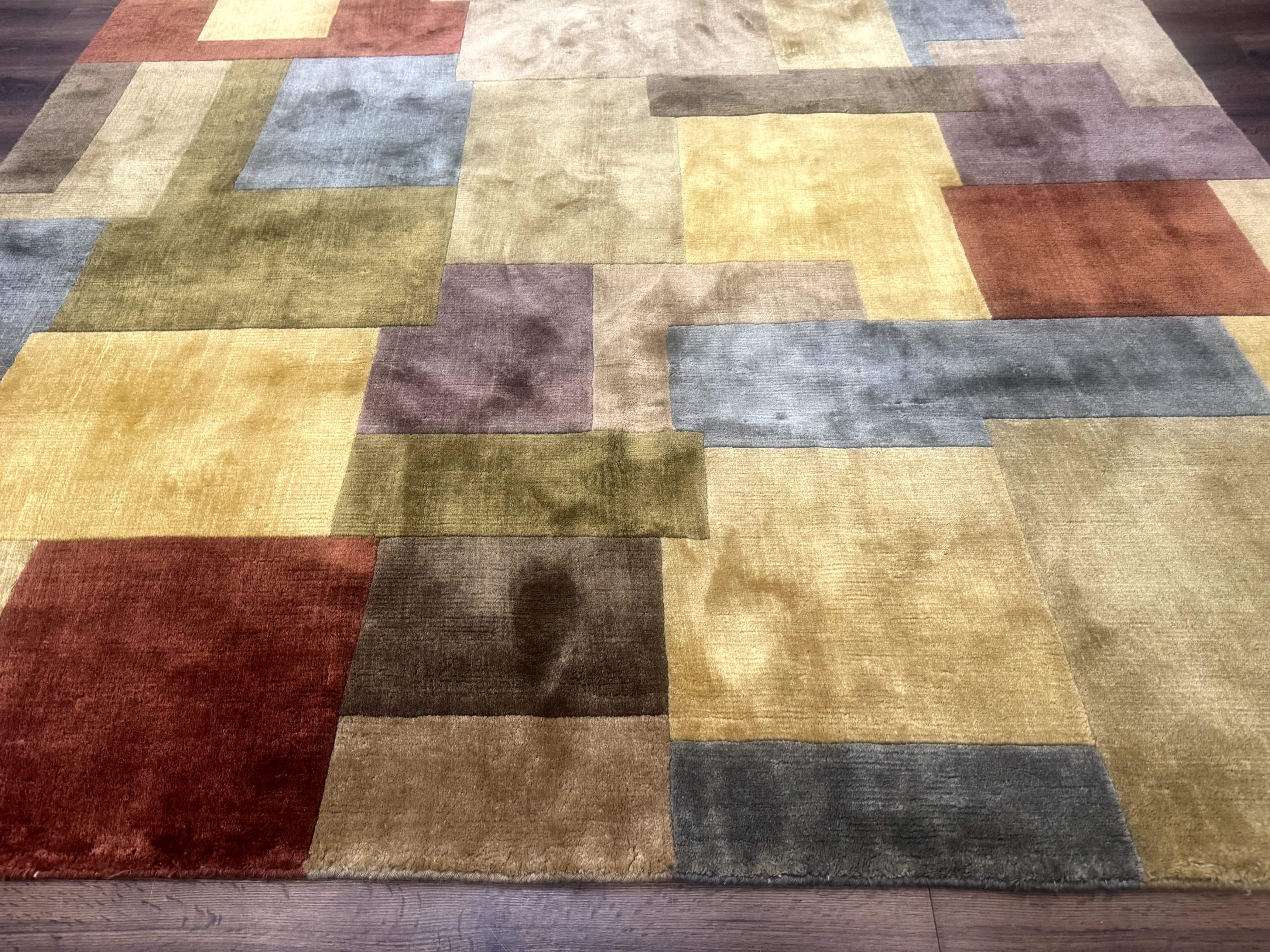 Modern Tibetan Wool Rug 8x10, Multicolor, Thick Pile, Contemporary, Nepali, Handmade - Jewel Rugs