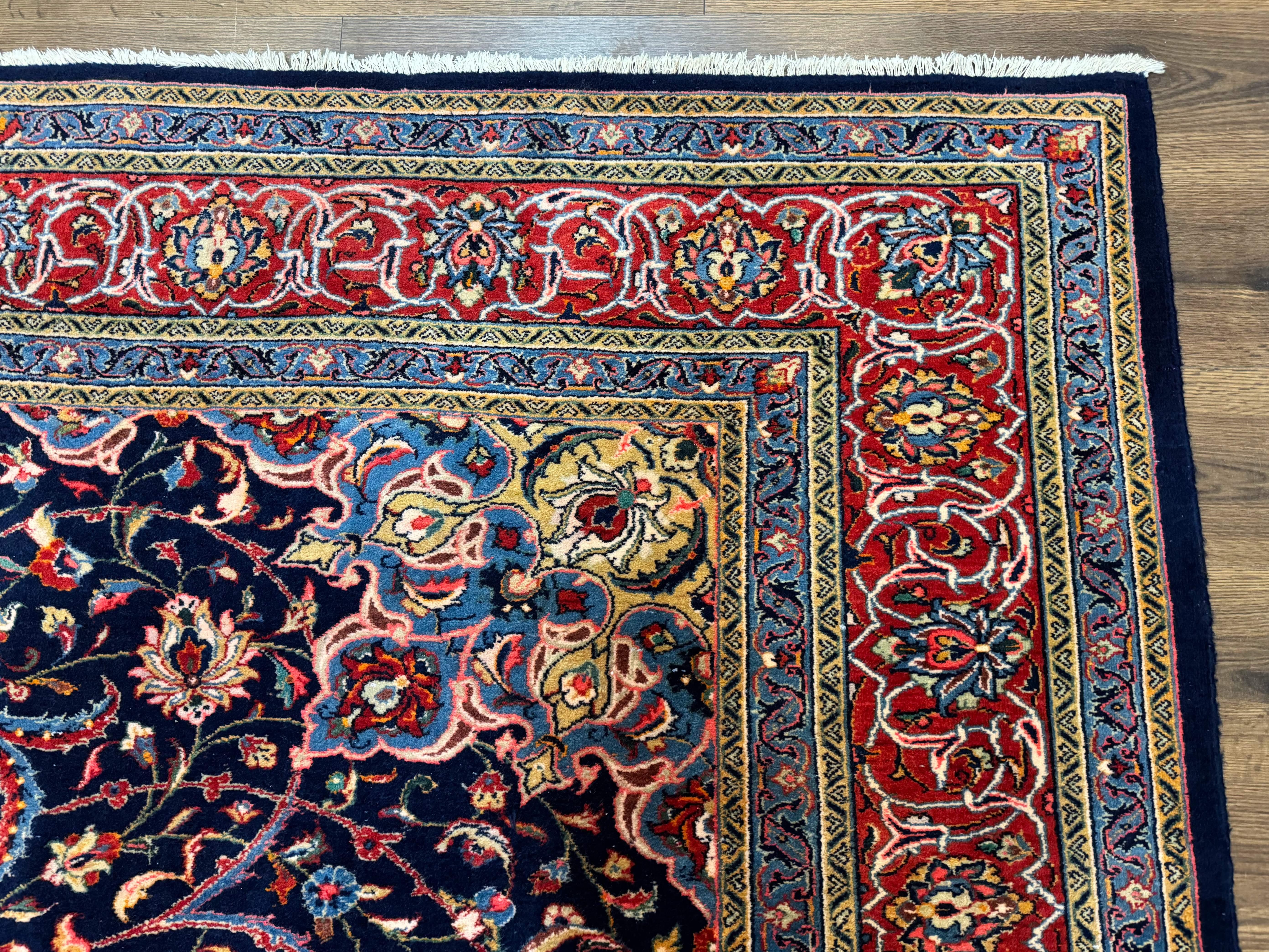 Navy Blue Persian Sarouk Rug 8x11 - Unique Floral Medallion - Jewel Rugs