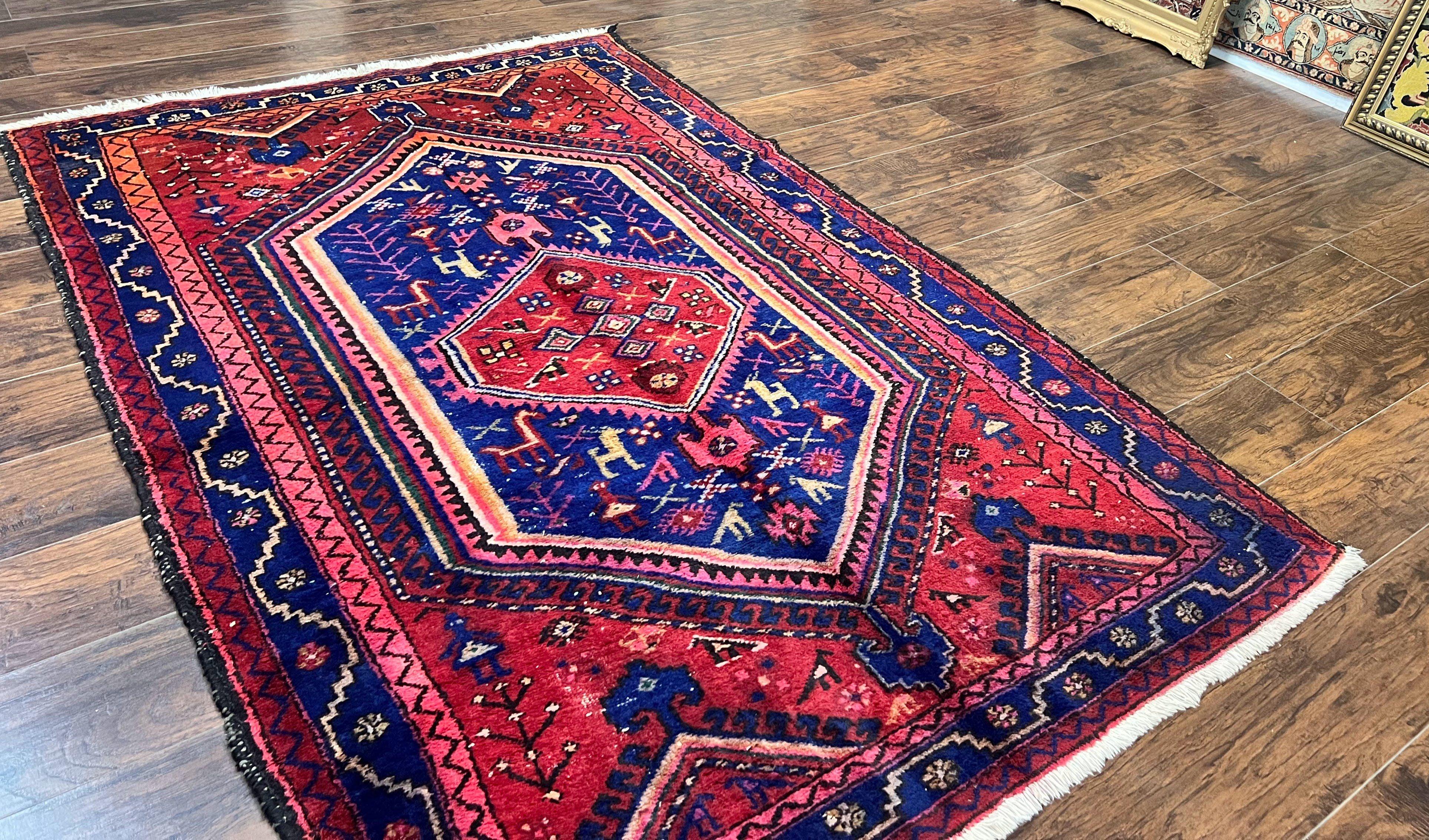 Persian Tribal Rug 5x7, Wool Handmade Vintage Hamadan Nahavand