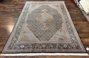 Wonderful Persian Tabriz Rug 7x10 ft, Very Fine 50 Raj 350 KPSI Oriental Carpet, Herati Mahi Pattern, Authentic Hand Knotted Handmade Wool Vintage