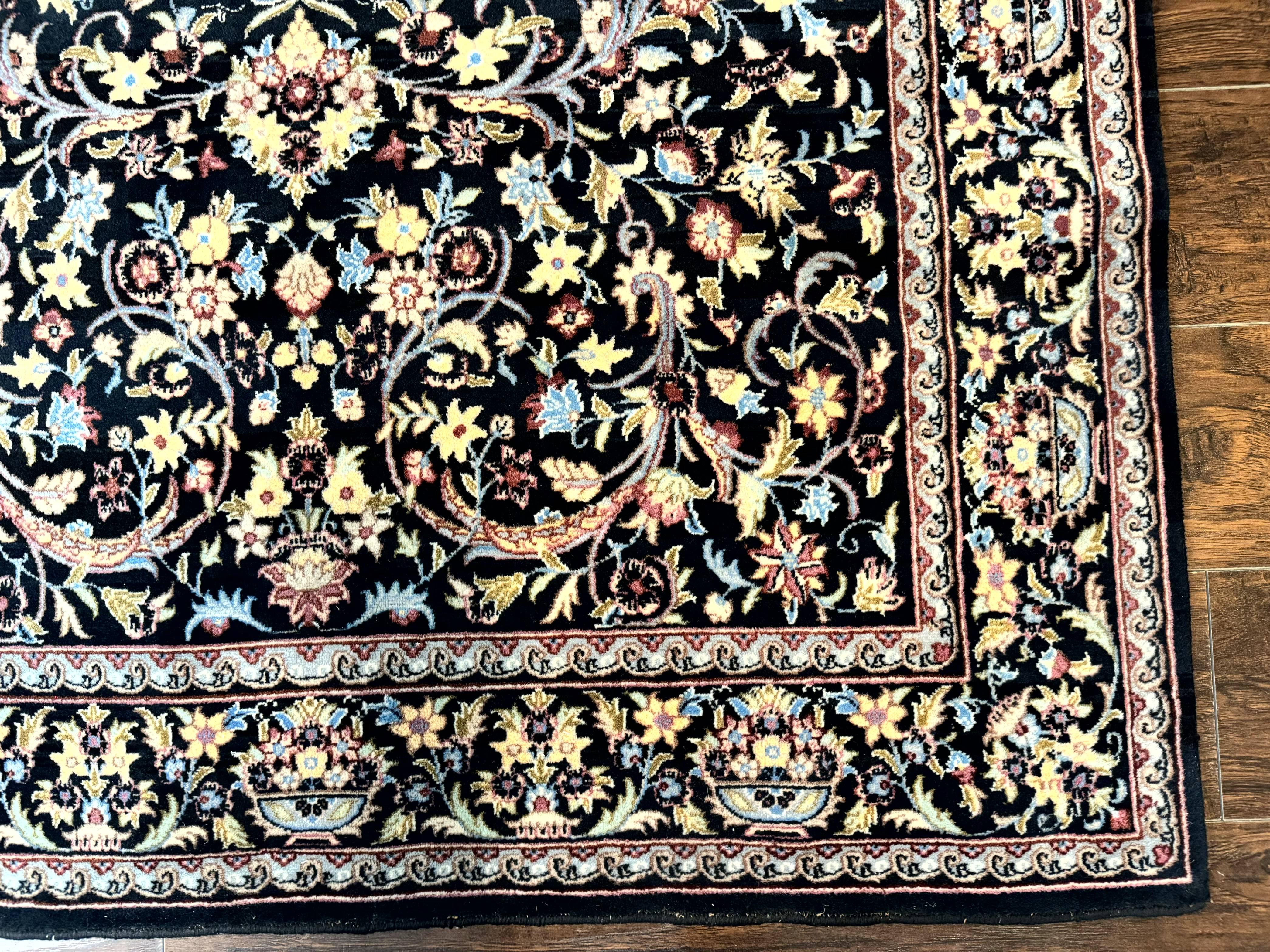 Pak Persian Rug 5x7, Floral, Colorful, Handmade Vintage Wool Rug, Finely Hand Knotted 225 KPSI, Black - Jewel Rugs